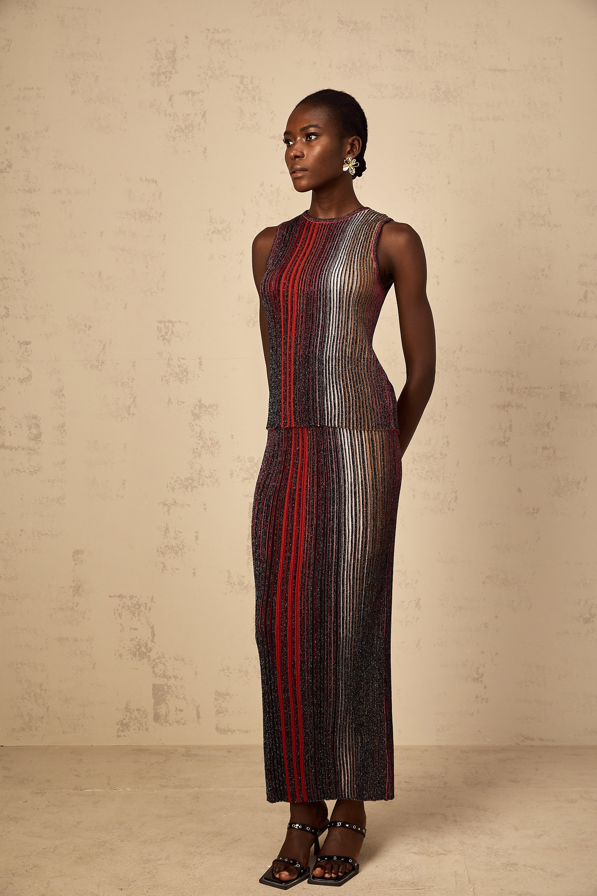 Ulysse Red Glitter Pleated Knit Matching Set (Final Sale-US Only)