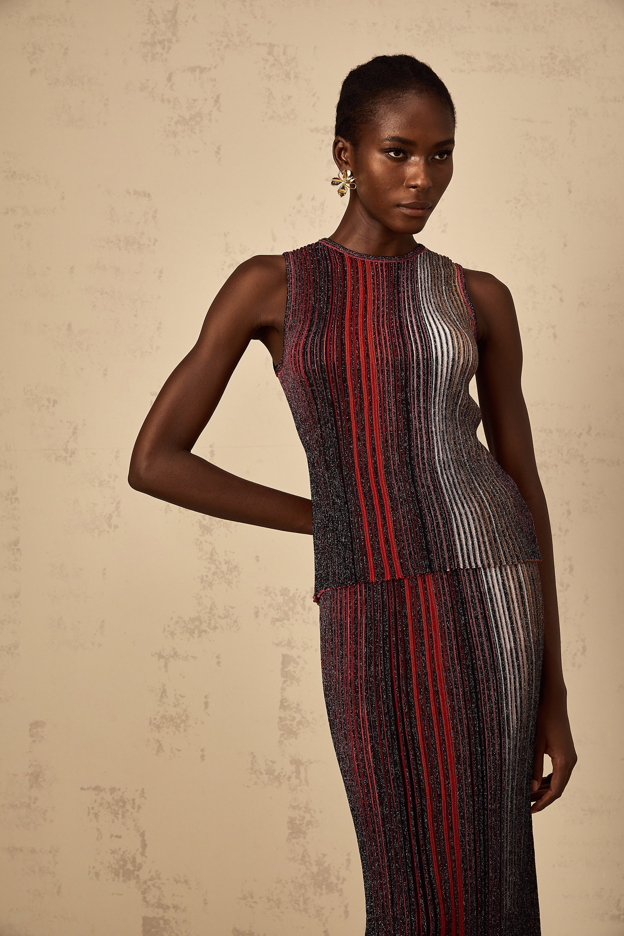 Ulysse Red Glitter Pleated Knit Matching Set