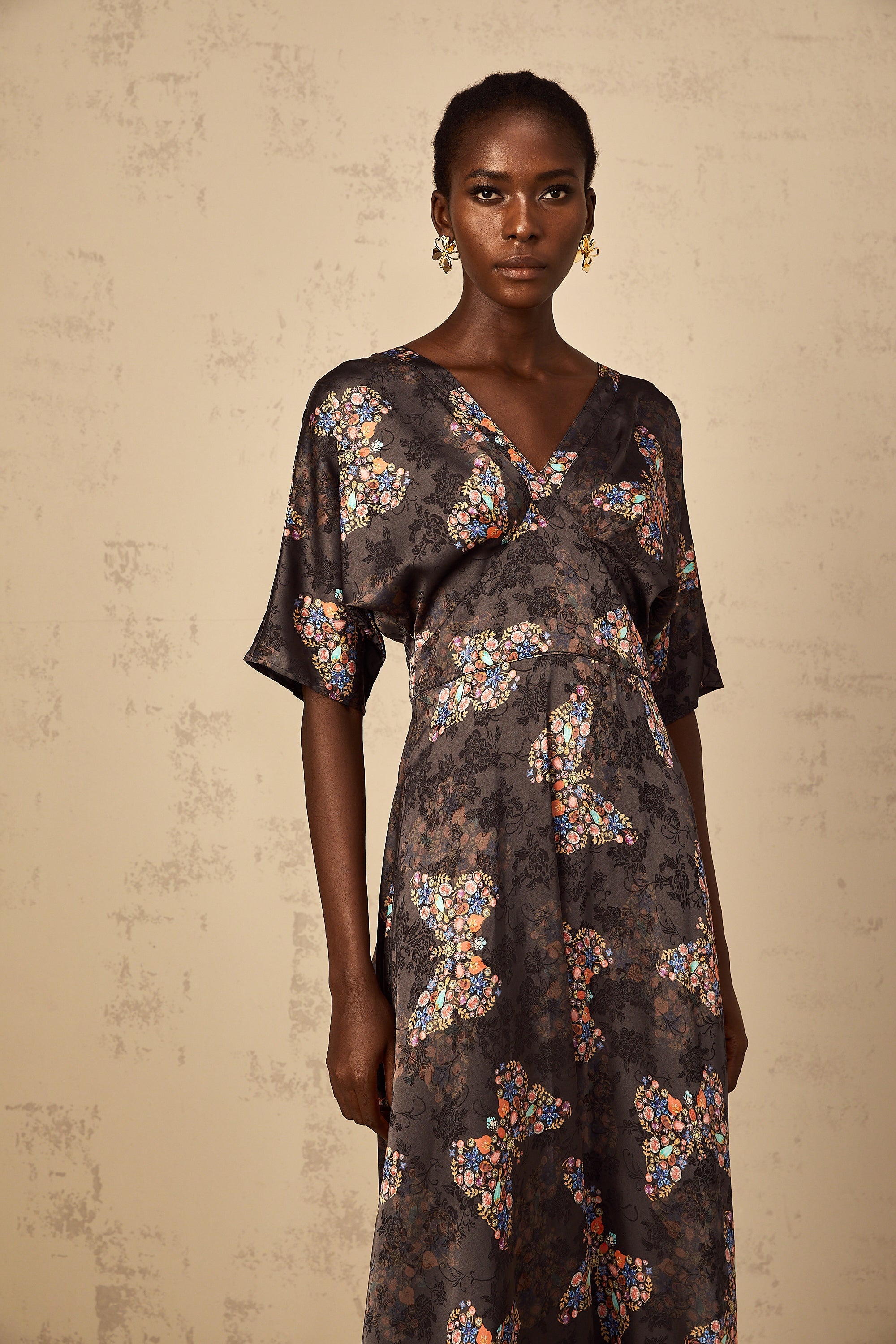 Glannon Black Self-Tie Butterfly Print Maxi Dress