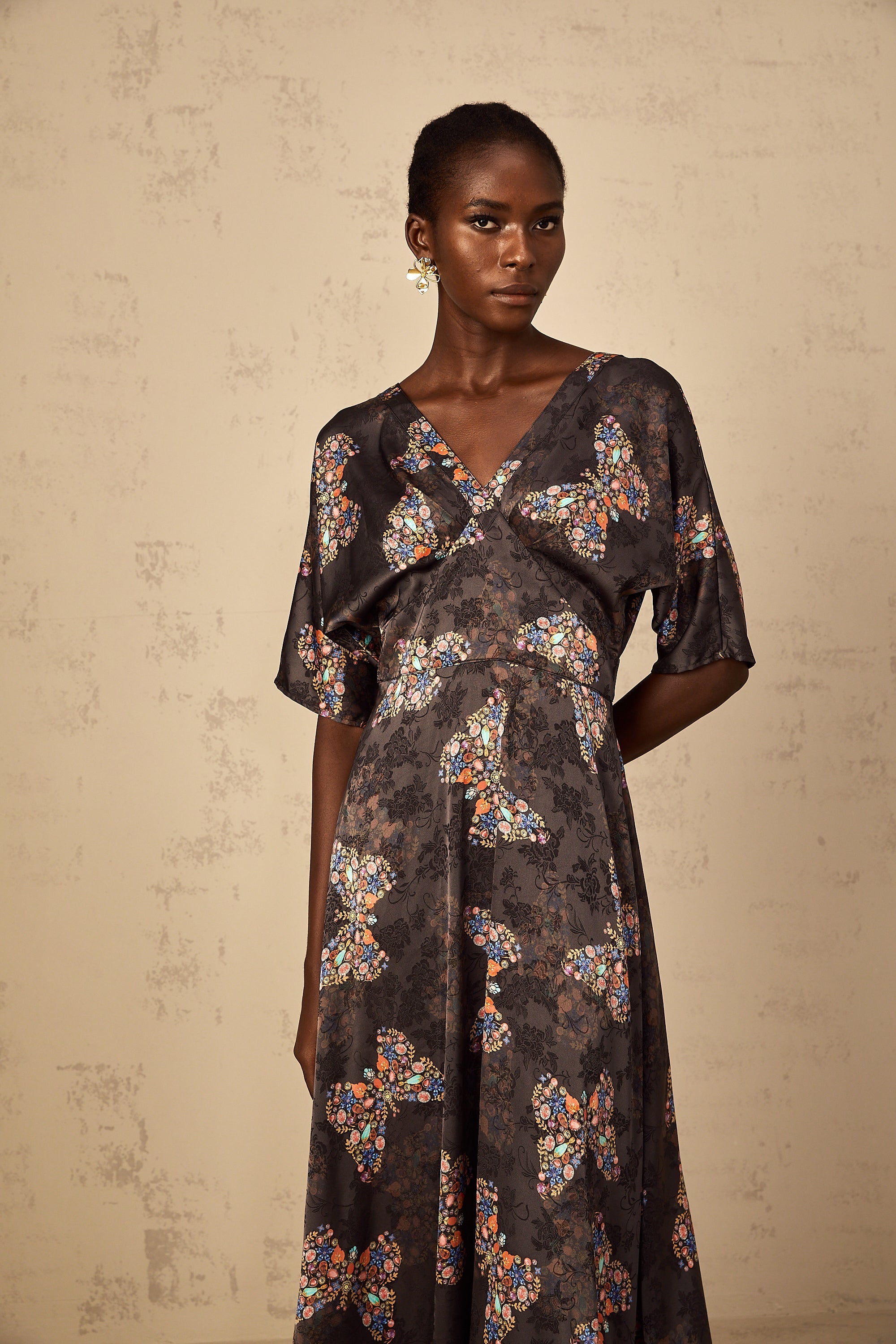 Glannon Black Self-Tie Butterfly Print Maxi Dress