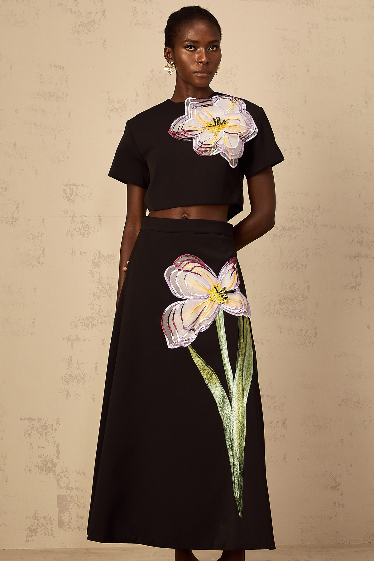 Irène Black Sequin Floral Embroidered Matching Set (Final Sale-US Only)
