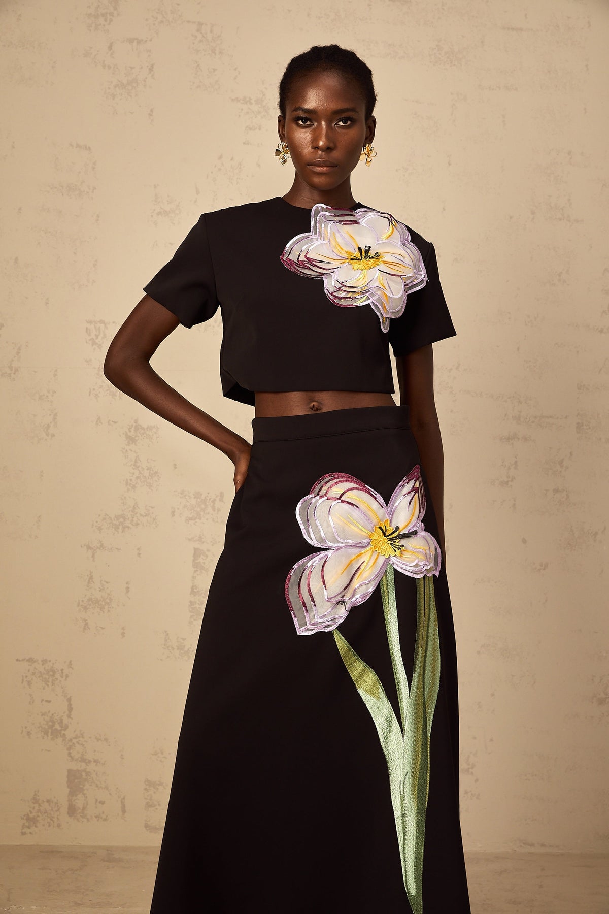 Irène Black Sequin Floral Embroidered Matching Set (Final Sale-US Only)