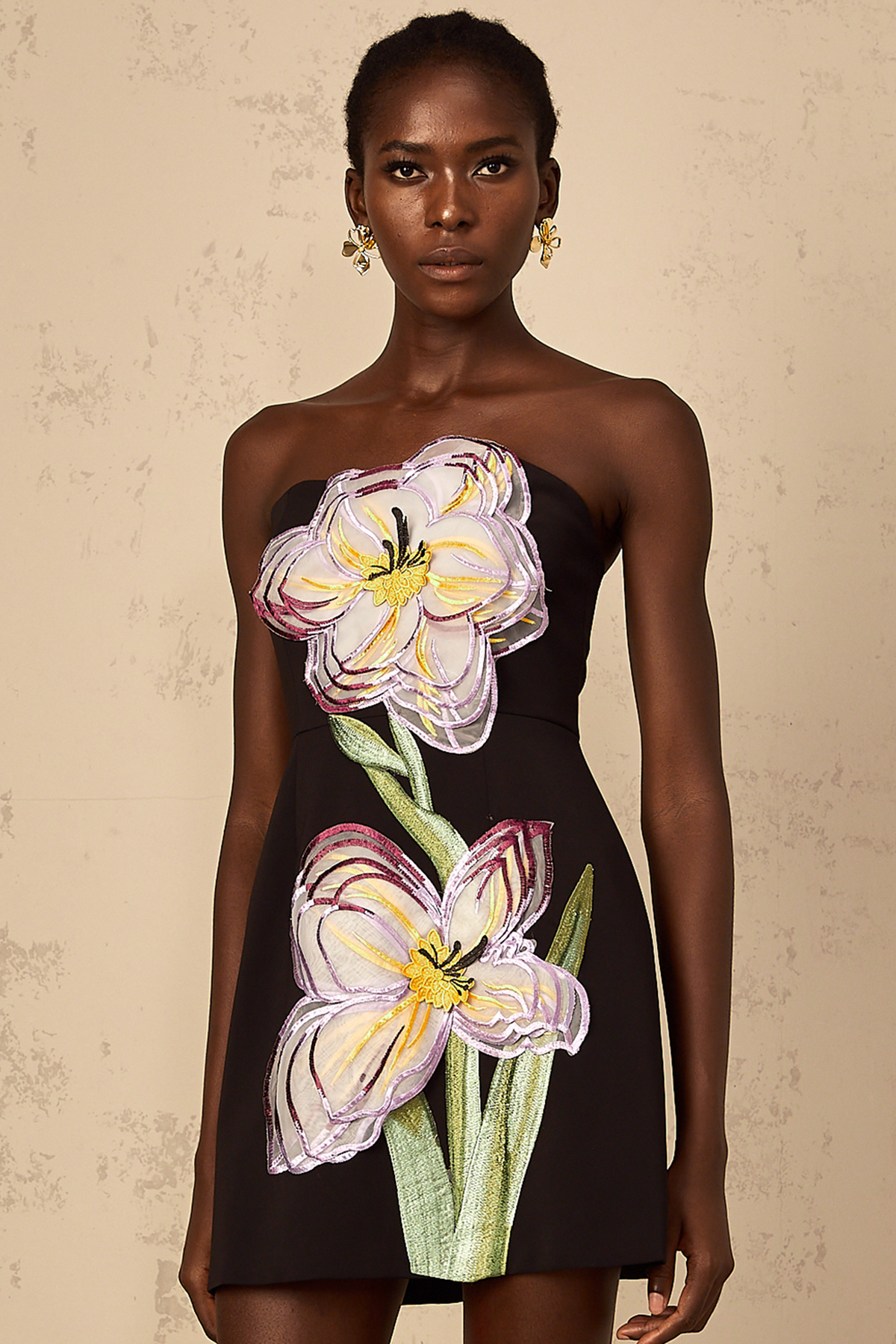 Irène Black Off-Shoulder Sequin Floral Embroidered Mini Dress
