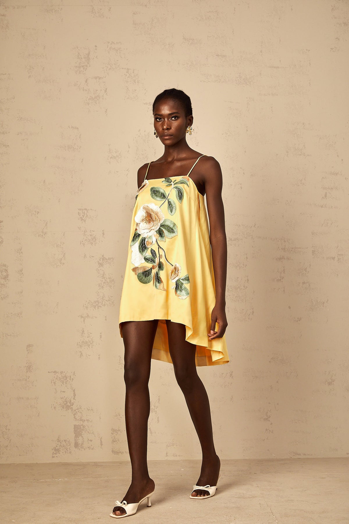 Avril Yellow Floral Embroidered Mini Dress (Final Sale-US Only)