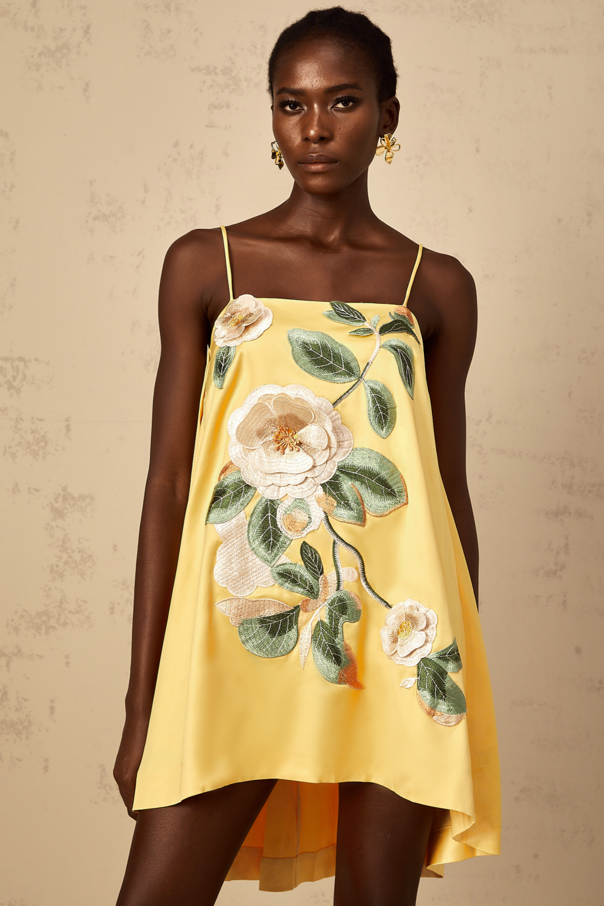 Avril Yellow Floral Embroidered Mini Dress (Final Sale-US Only)