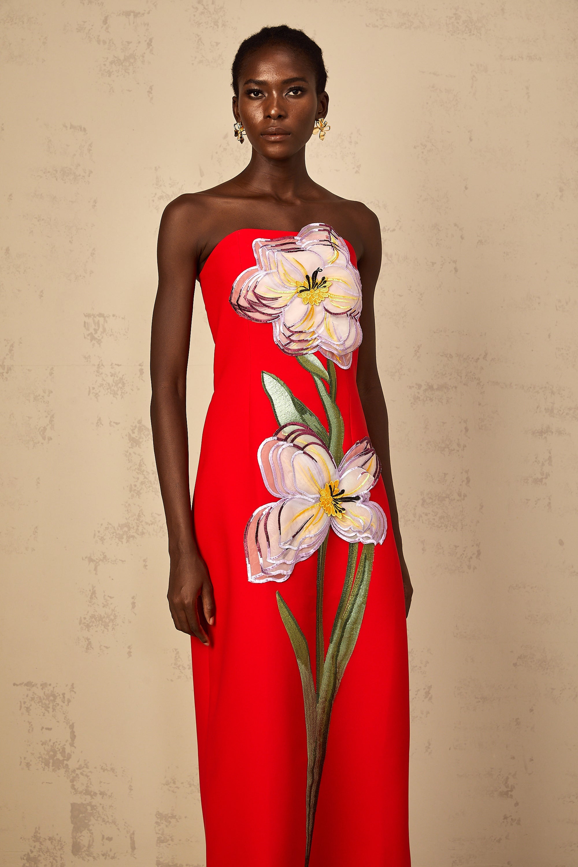 Irène Sequin Embroidered Off-Shoulder Midi Dress in Red (Final Sale-US Only)