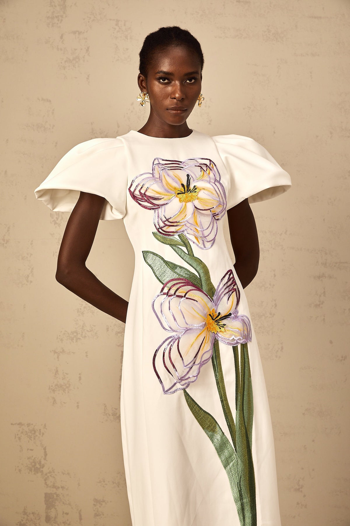Irène White Sequin Floral Embroidered Midi Dress (Final Sale-US Only)