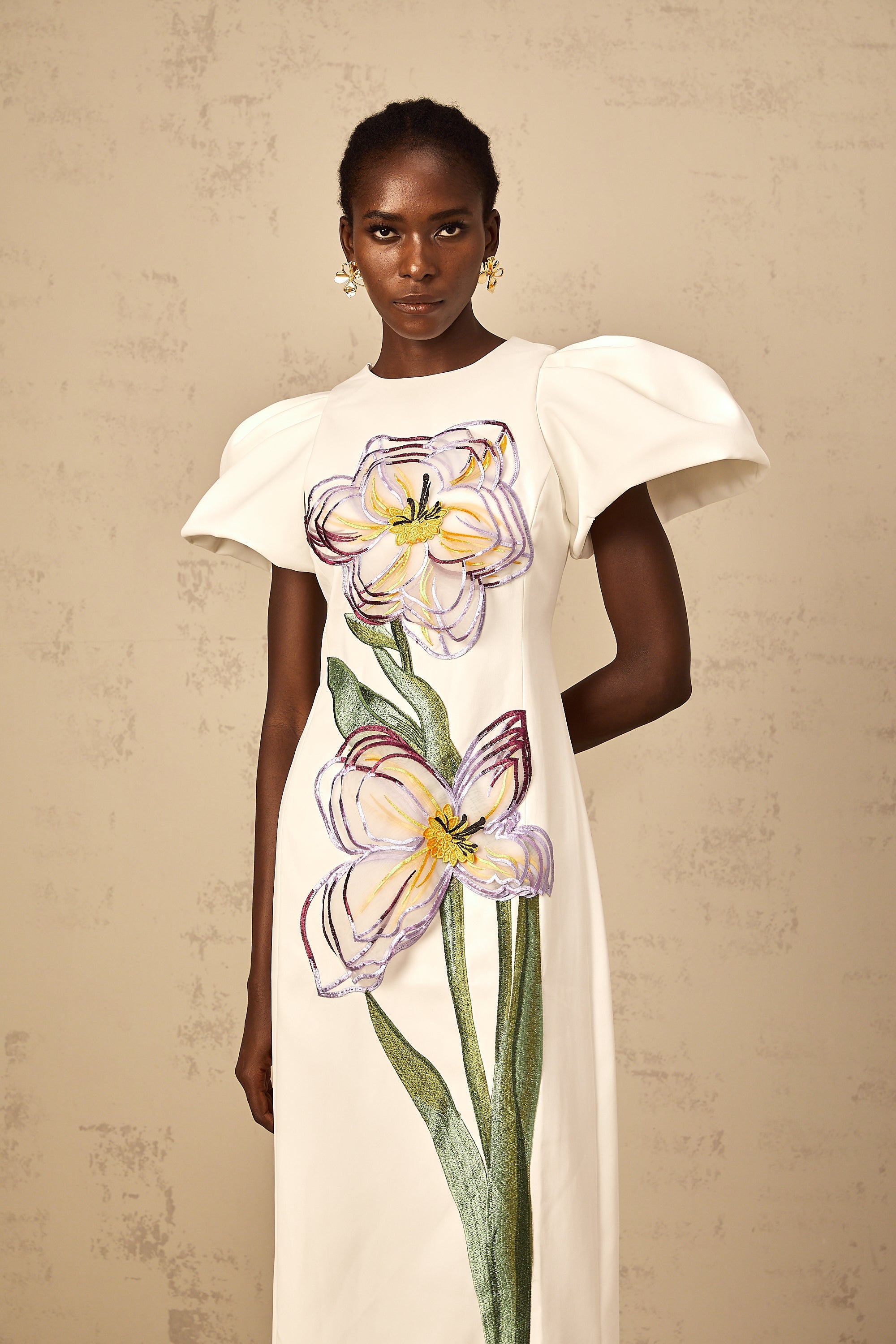 Irène White Sequin Floral Embroidered Midi Dress (Final Sale-US Only)
