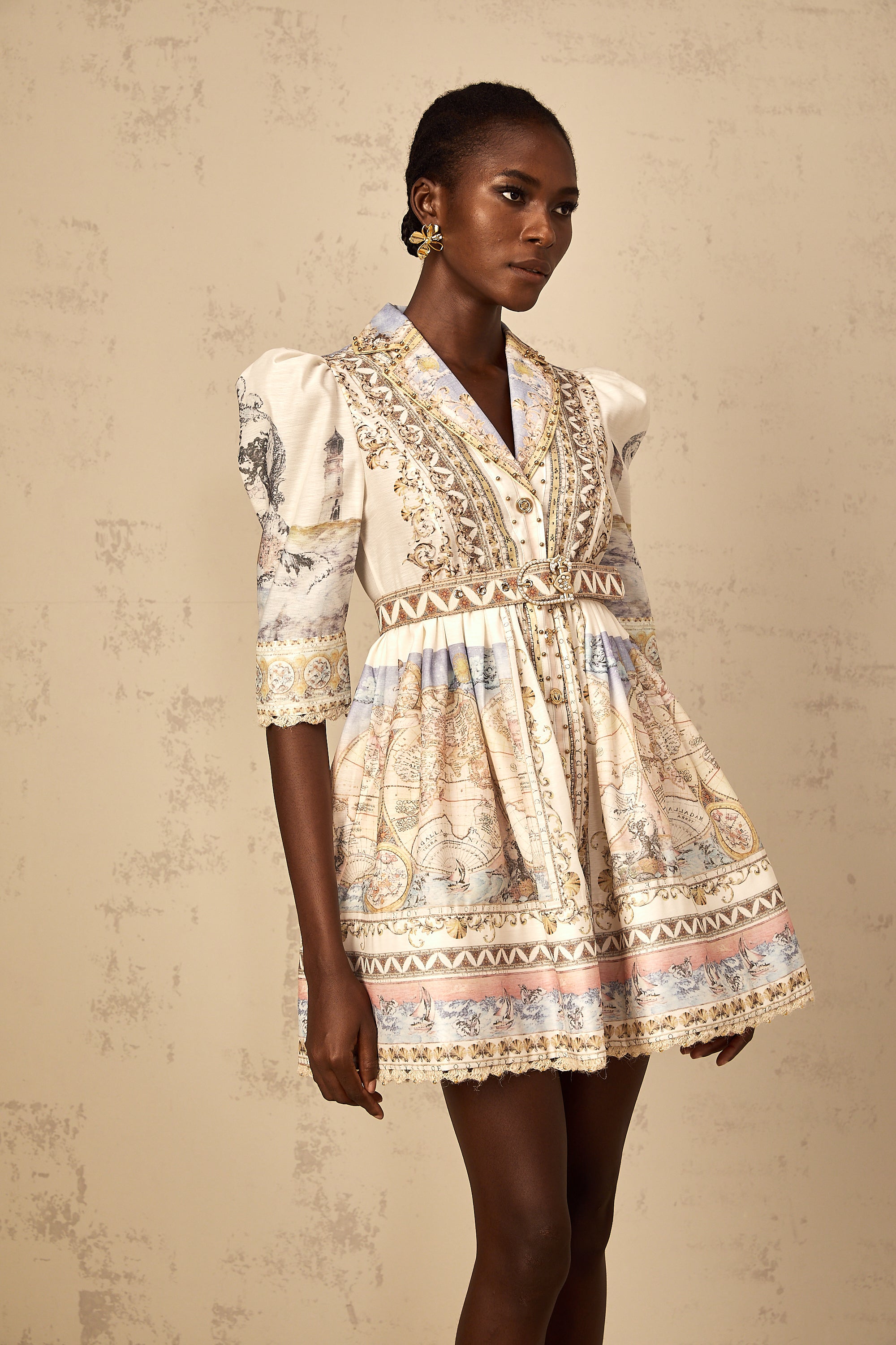 Joséphine Classic Belted V-Neck Mini Dress