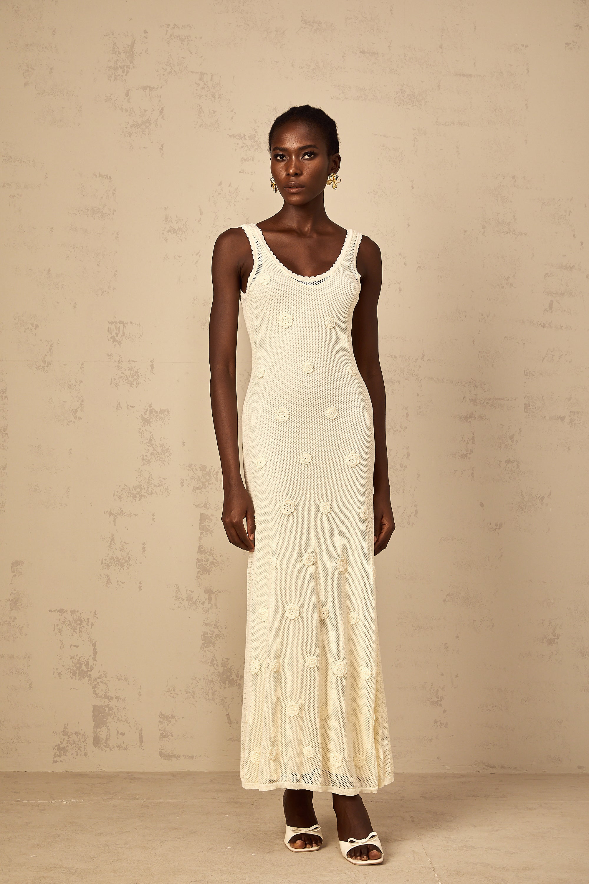 Eléonore Floral Embroidered Crochet Knit Maxi Dress