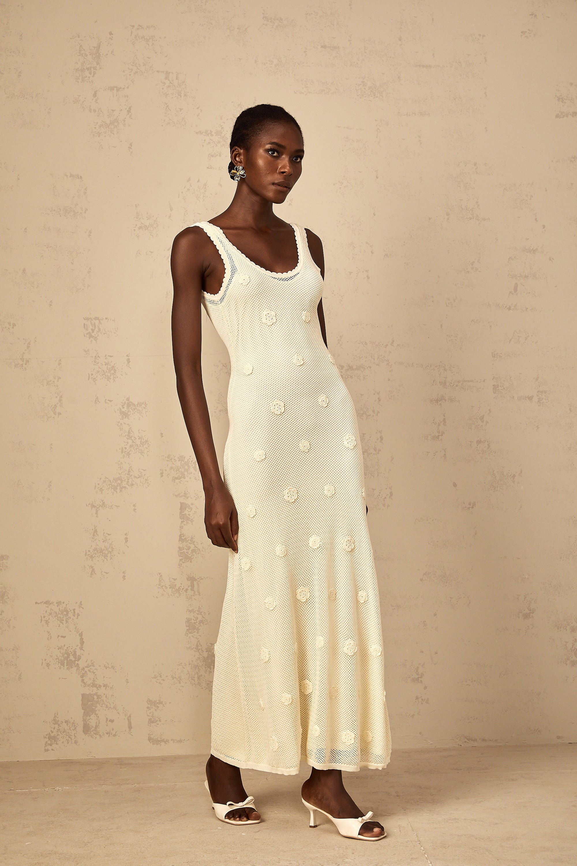 Eléonore Floral Embroidered Crochet Knit Maxi Dress