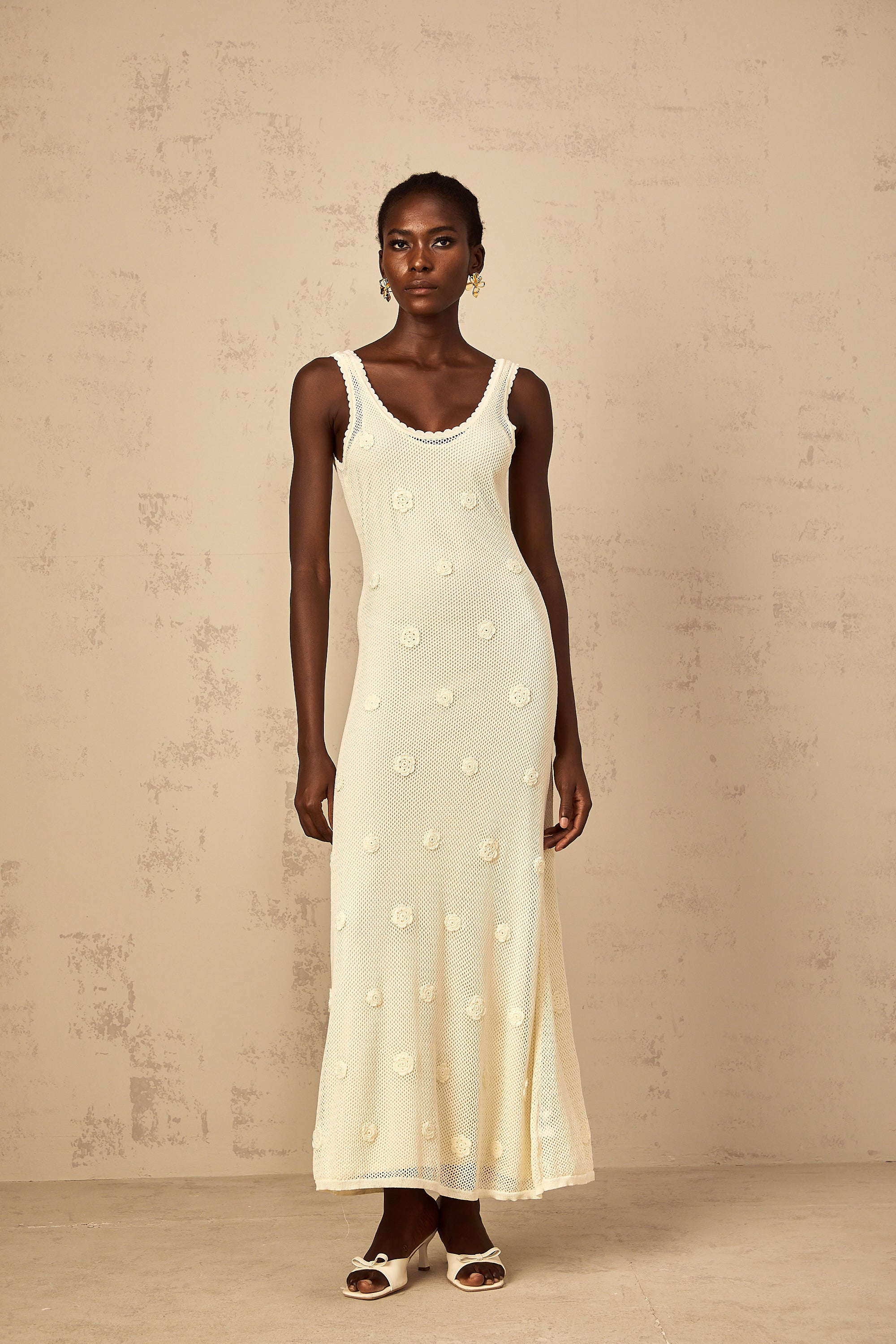 Eléonore Floral Embroidered Crochet Knit Maxi Dress
