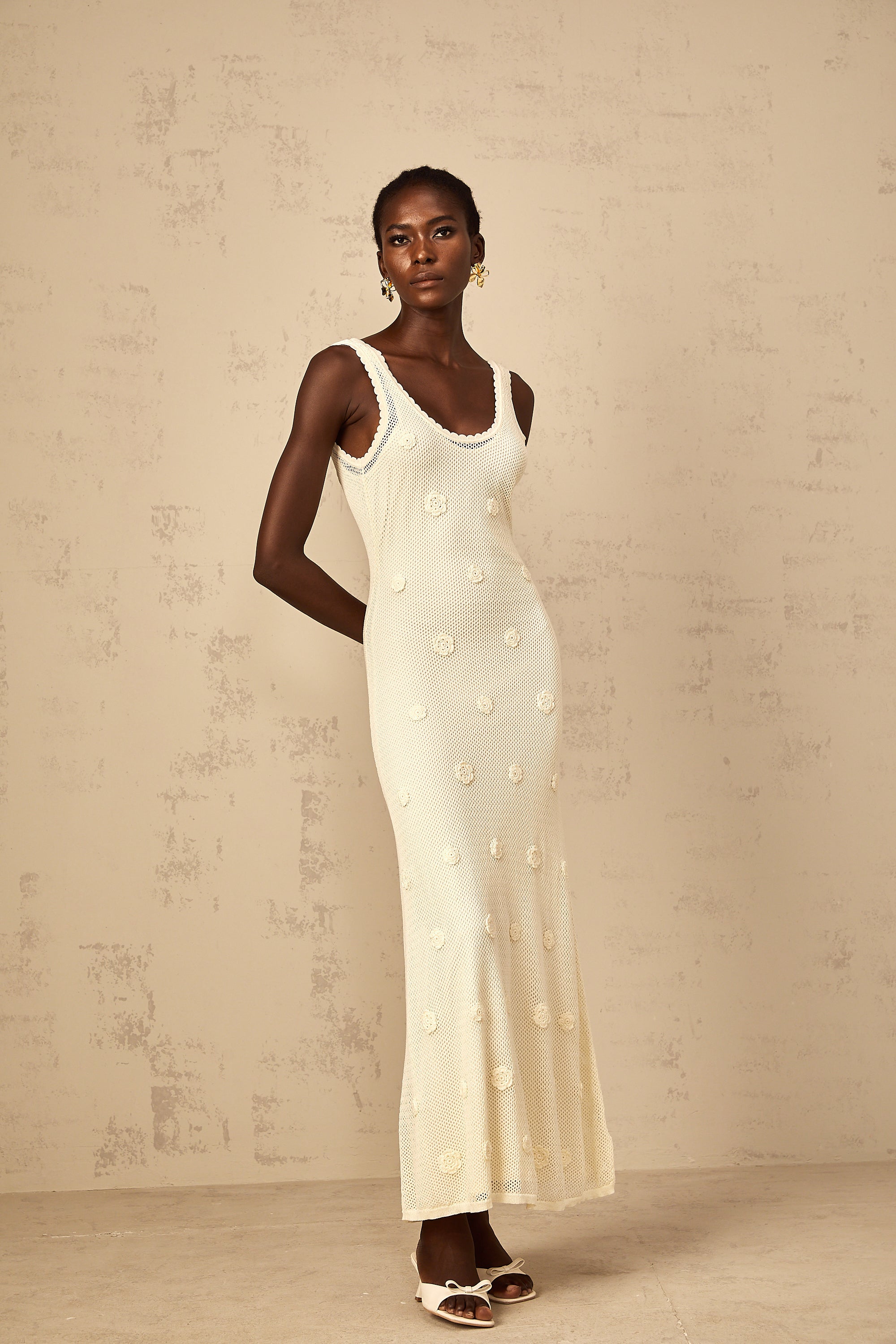 Eléonore Floral Embroidered Crochet Knit Maxi Dress