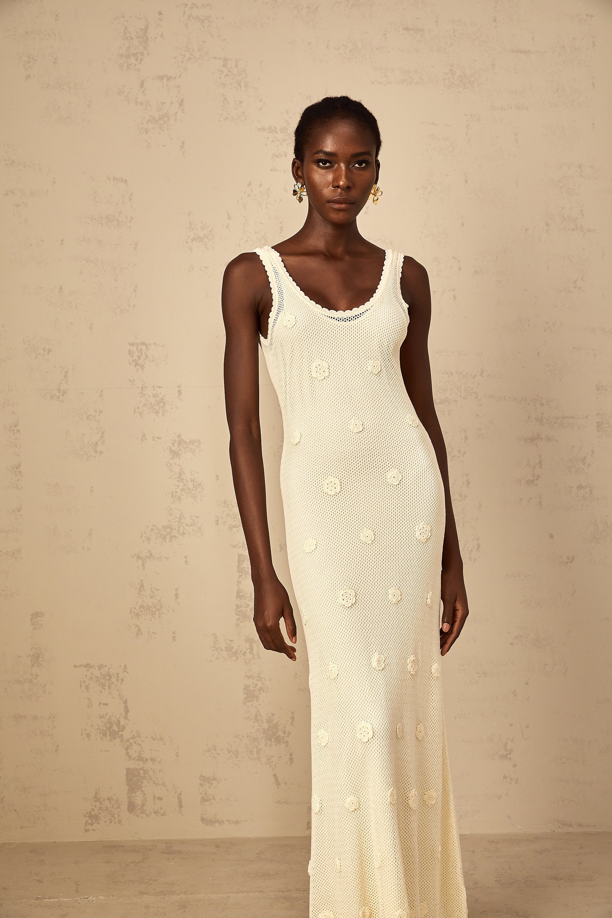 Eléonore Floral Embroidered Crochet Knit Maxi Dress