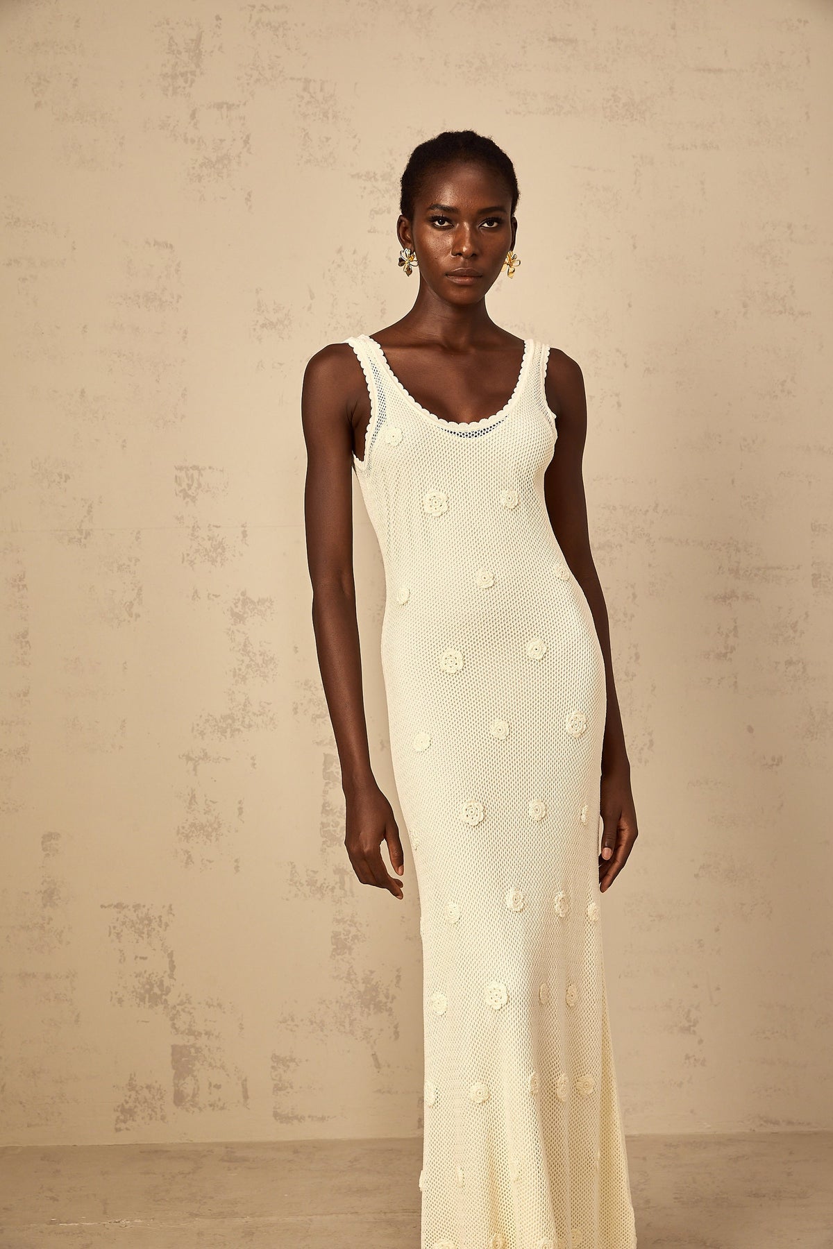 Eléonore Floral Embroidered Crochet Knit Maxi Dress