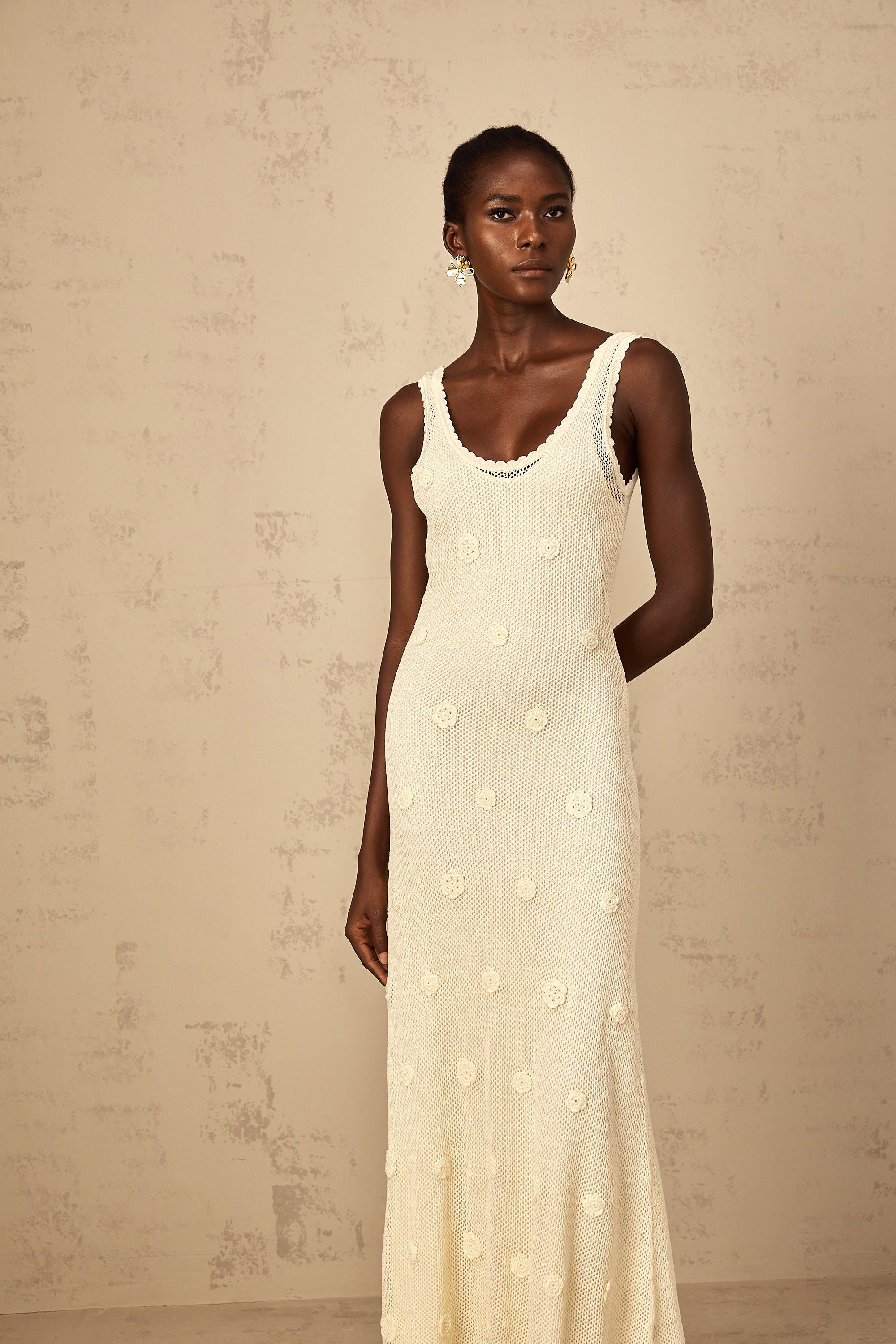 Eléonore Floral Embroidered Crochet Knit Maxi Dress