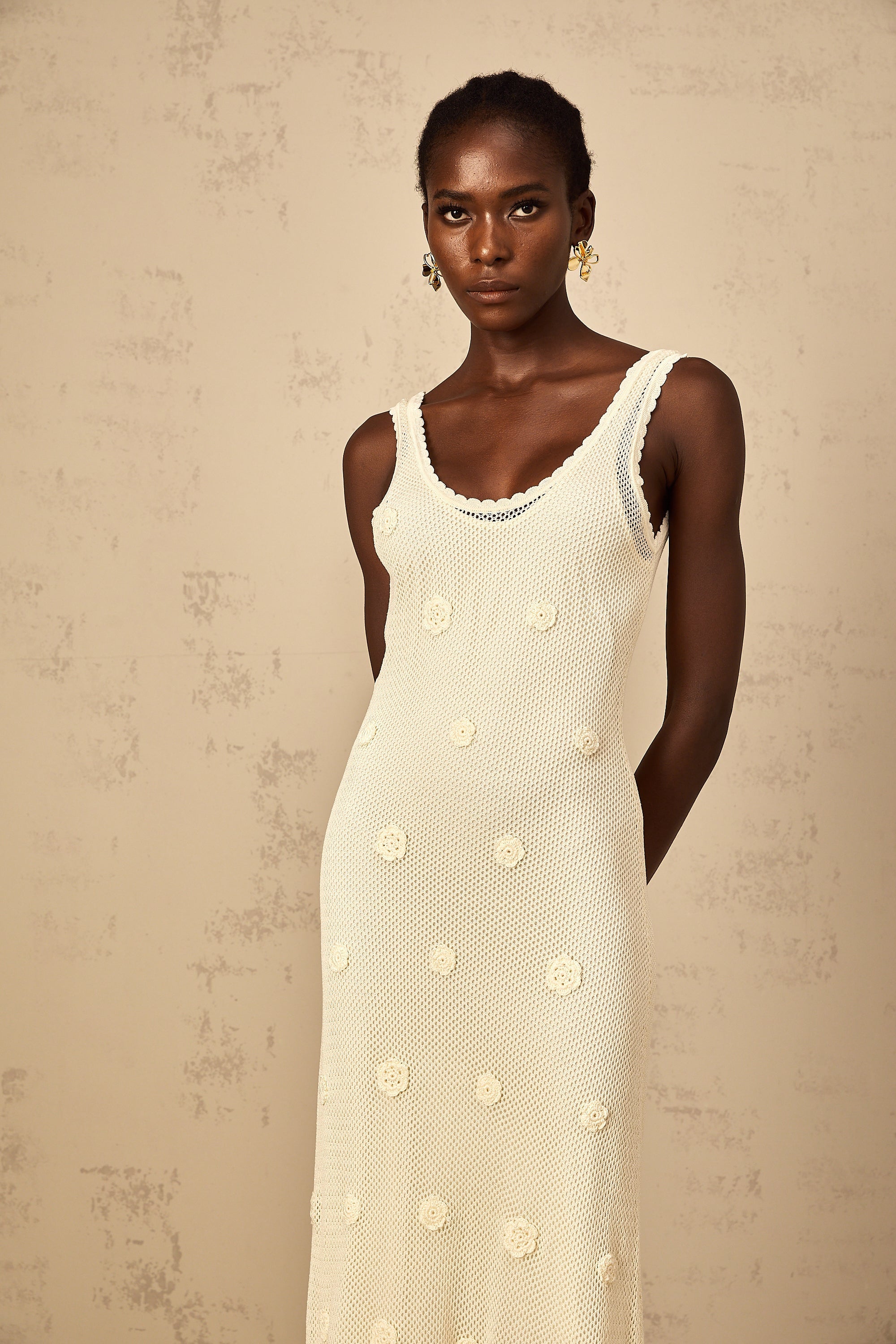 Eléonore Floral Embroidered Crochet Knit Maxi Dress