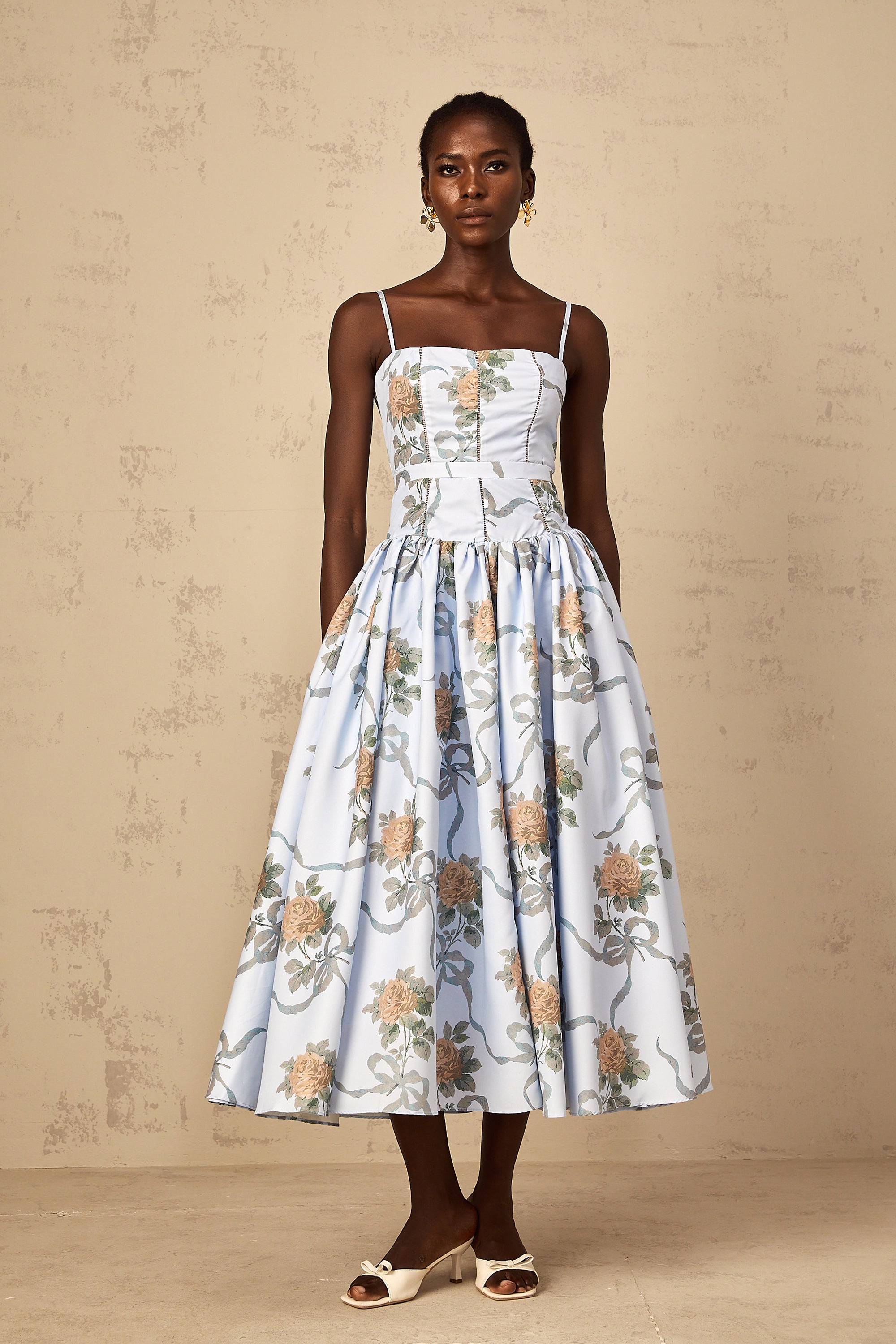 Fleur Blue Floral Print Midi Dress (Final Sale)