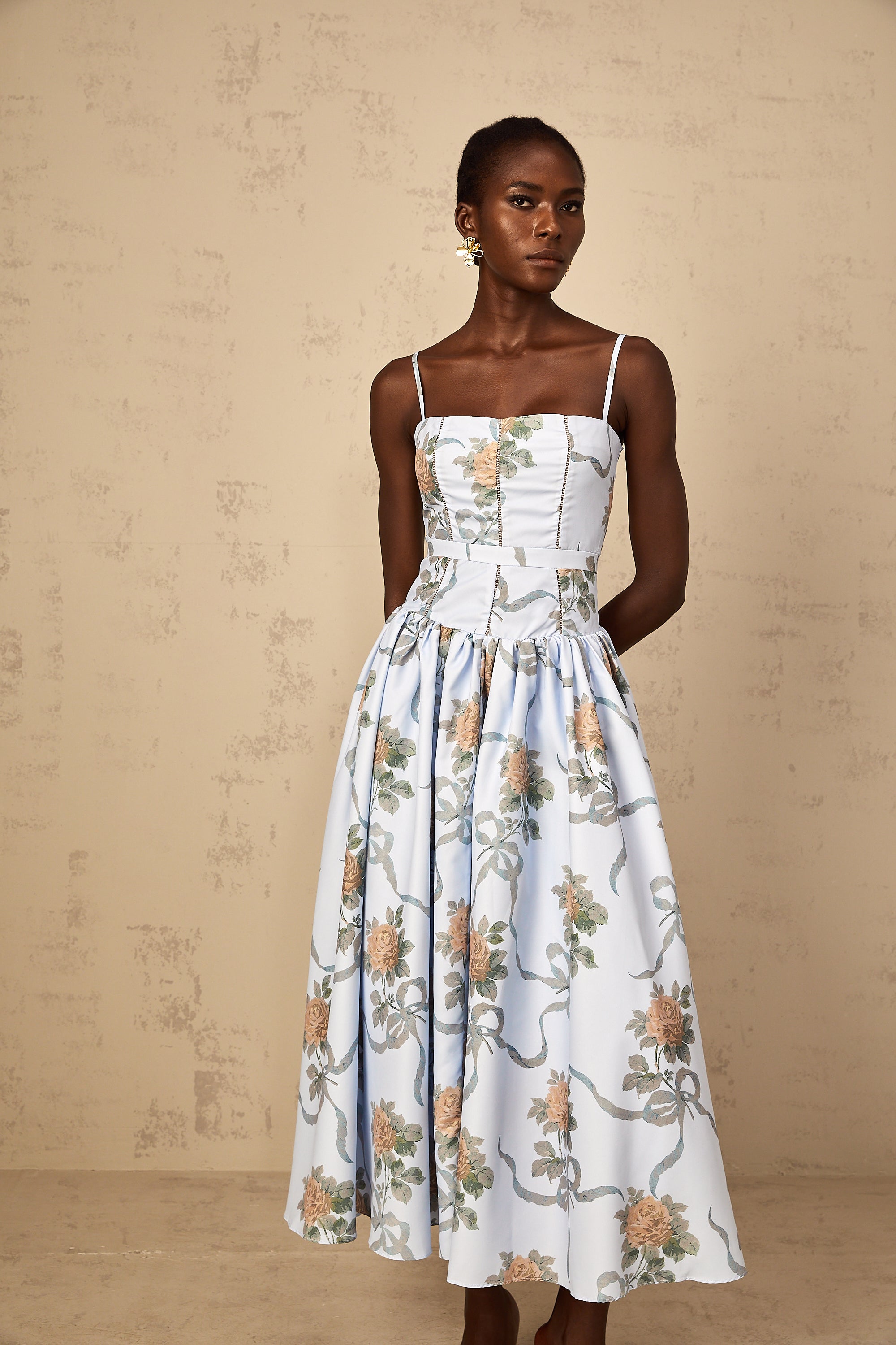 Fleur Blue Floral Print Midi Dress (Final Sale)