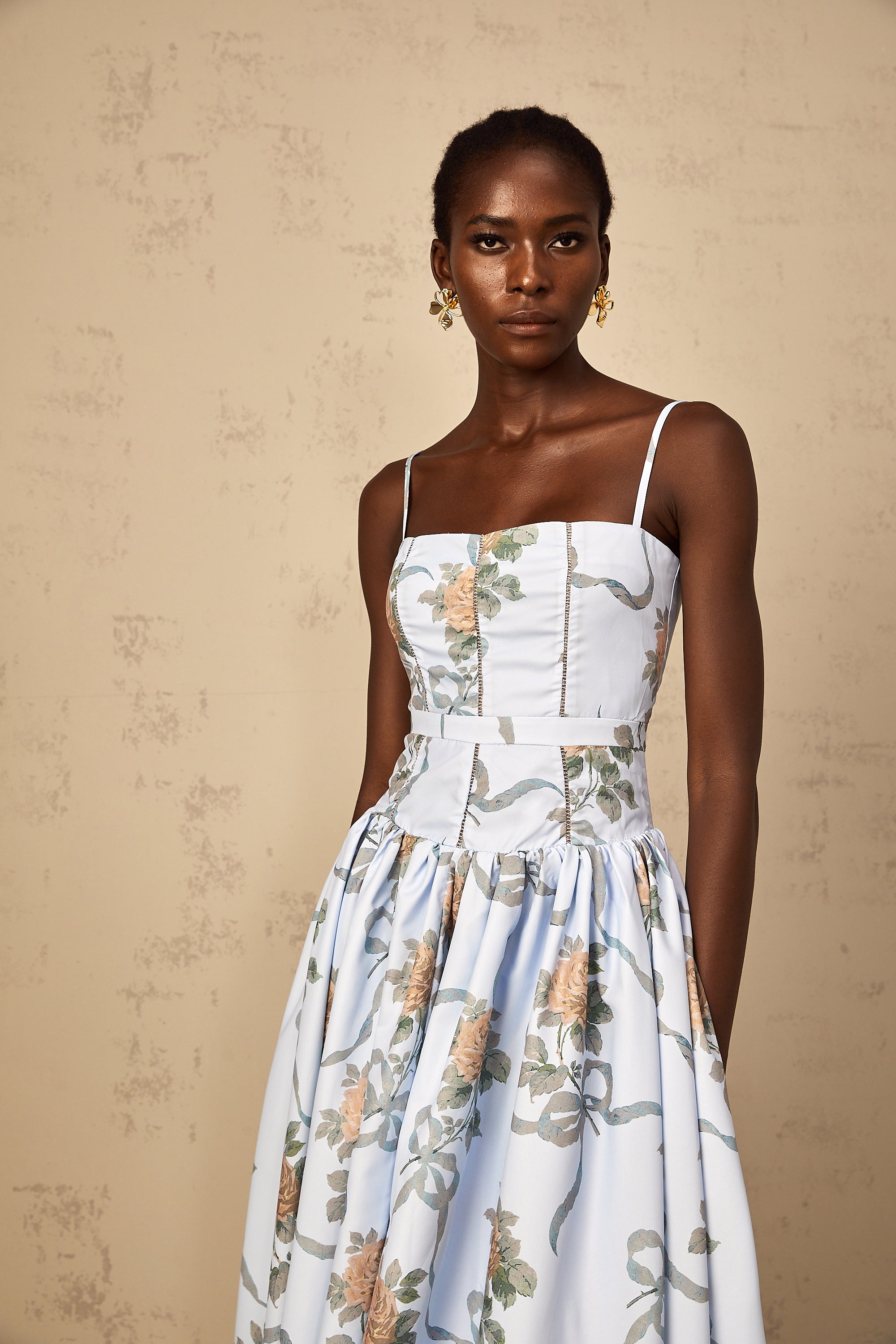 Fleur Blue Floral Print Midi Dress (Final Sale)