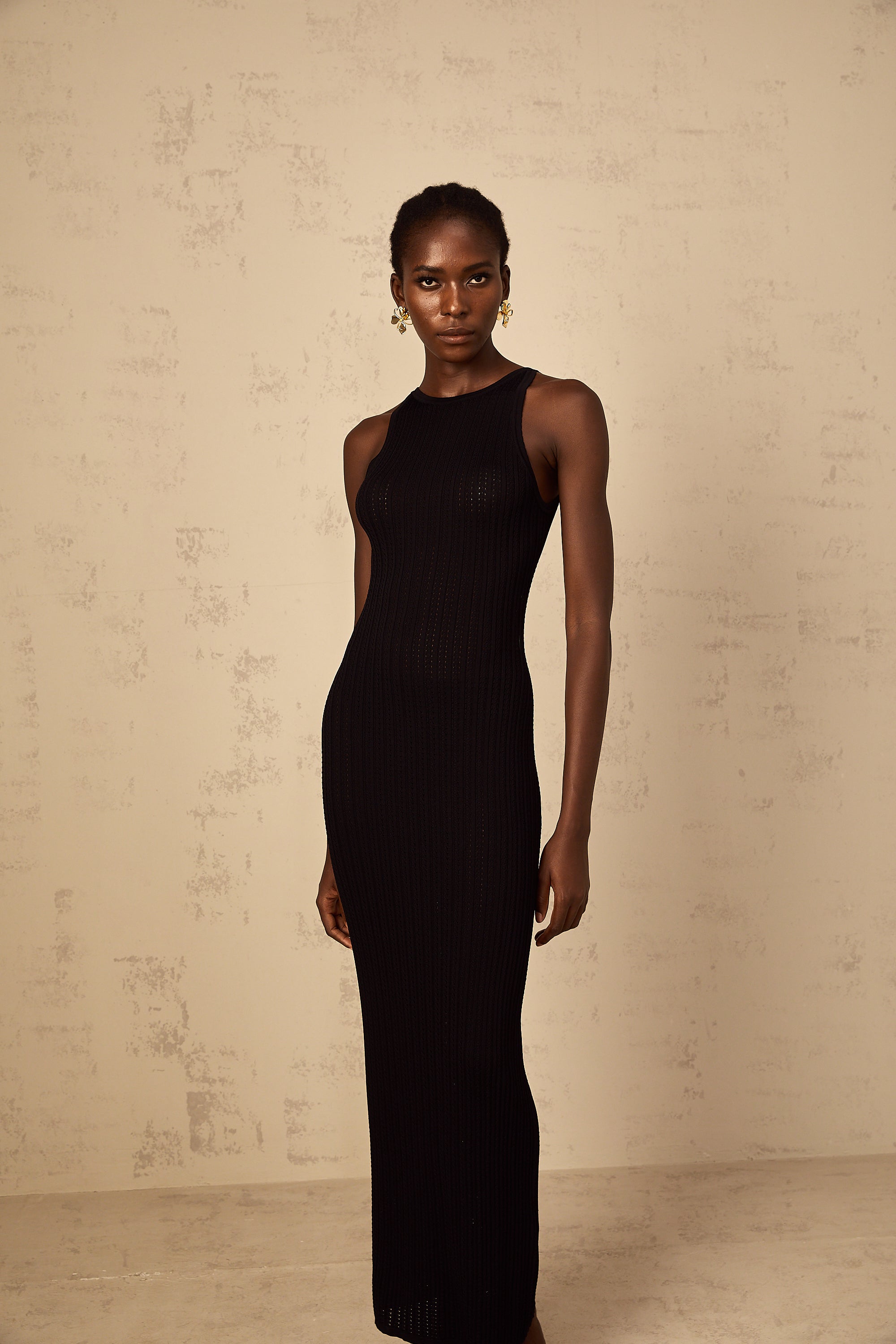 Déotille black fitted ribbed-knit maxi dress