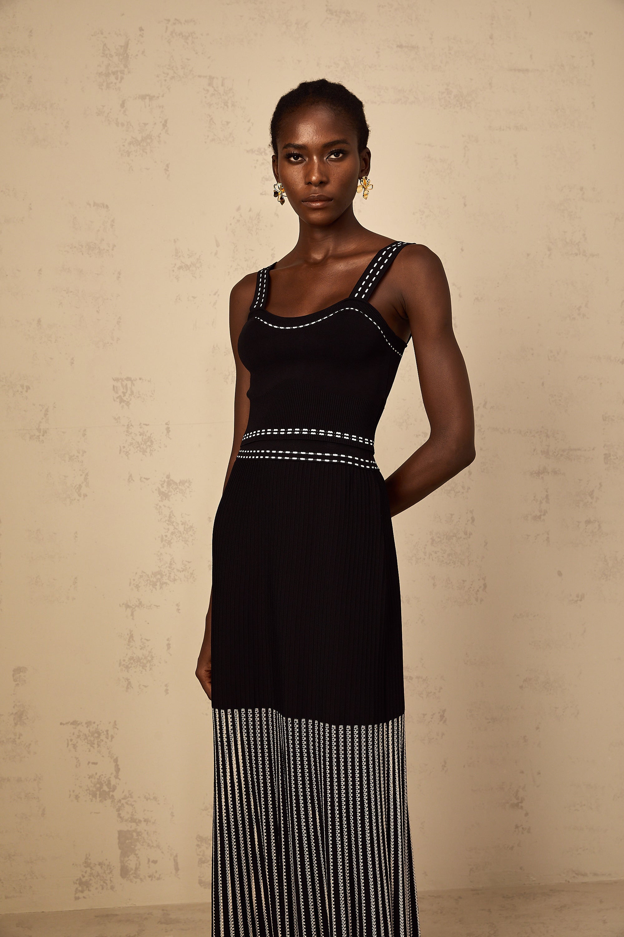 Léontine Contrast Color Ribbed Knit Matching Set