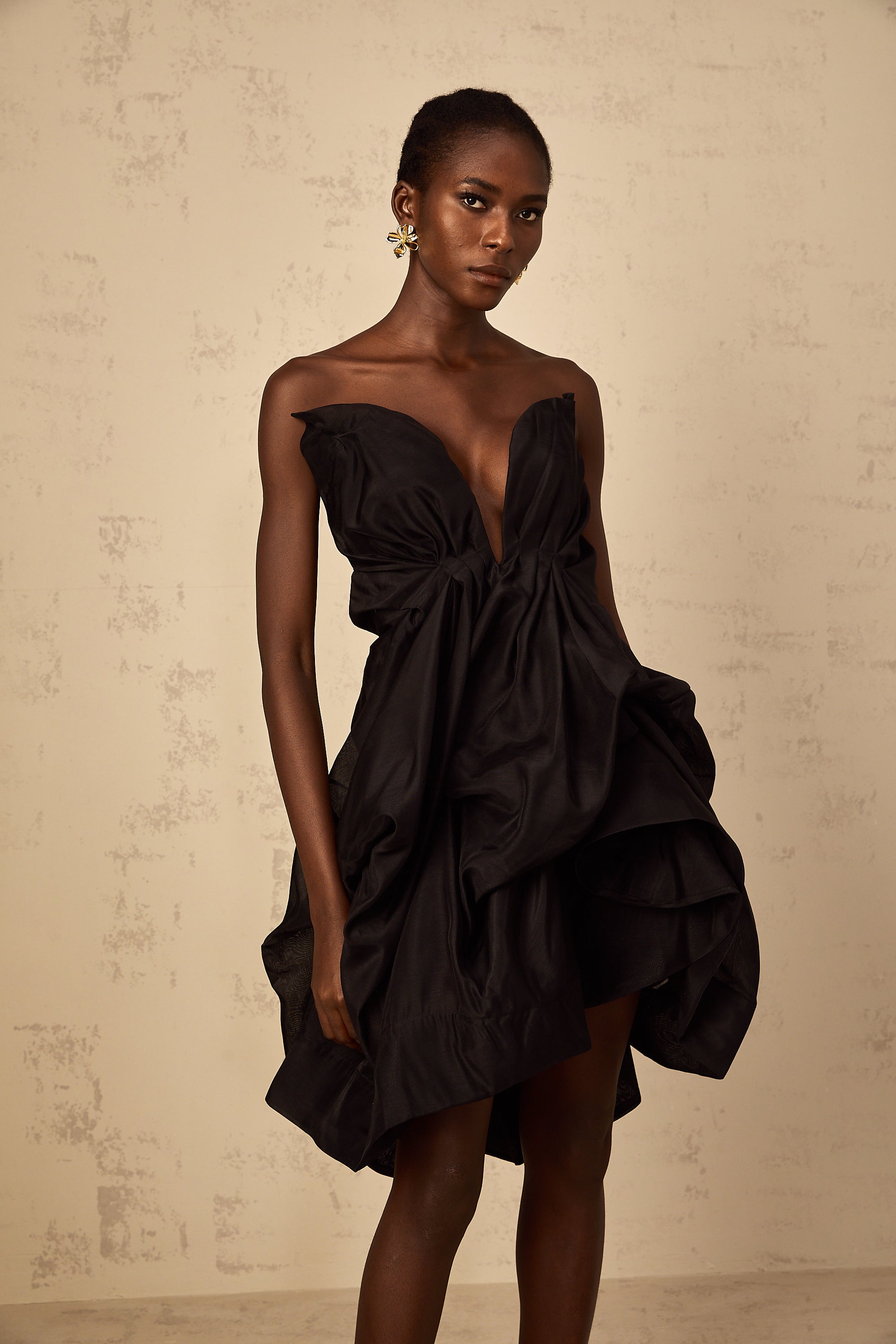 Elida Asymmetrical Pleated Cocktail Mini Dress