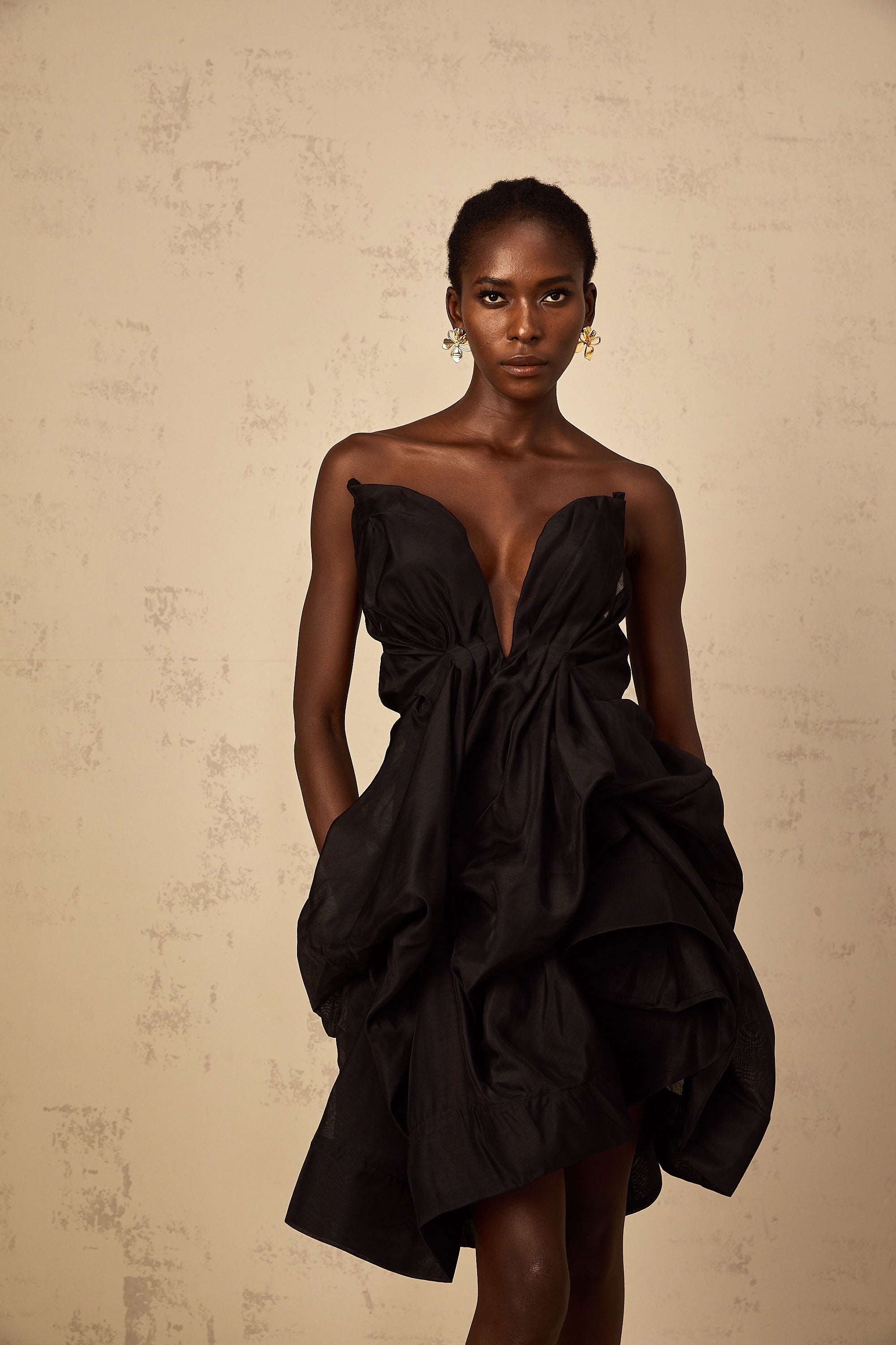 Elida Asymmetrical Pleated Cocktail Mini Dress