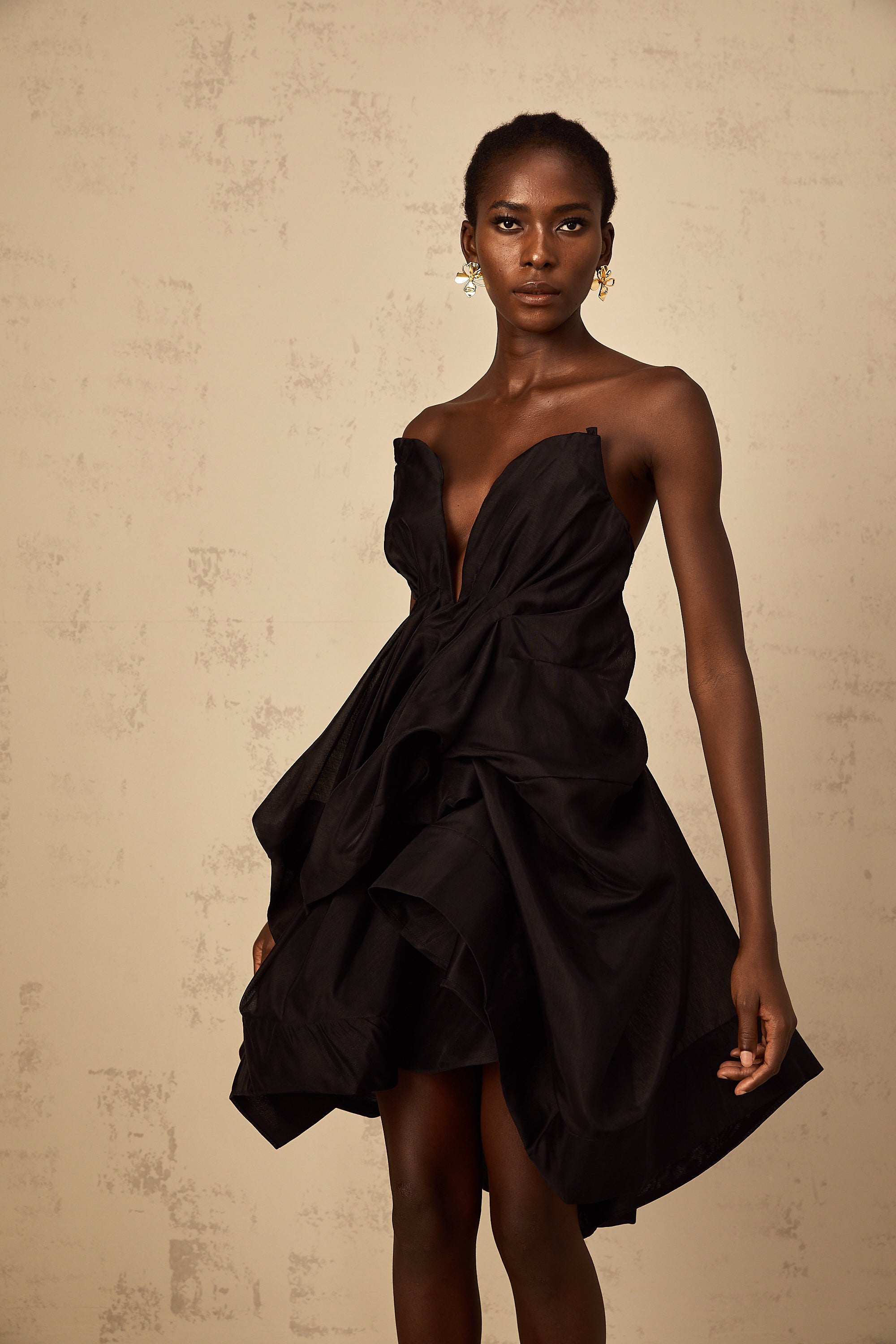 Elida Asymmetrical Pleated Cocktail Mini Dress