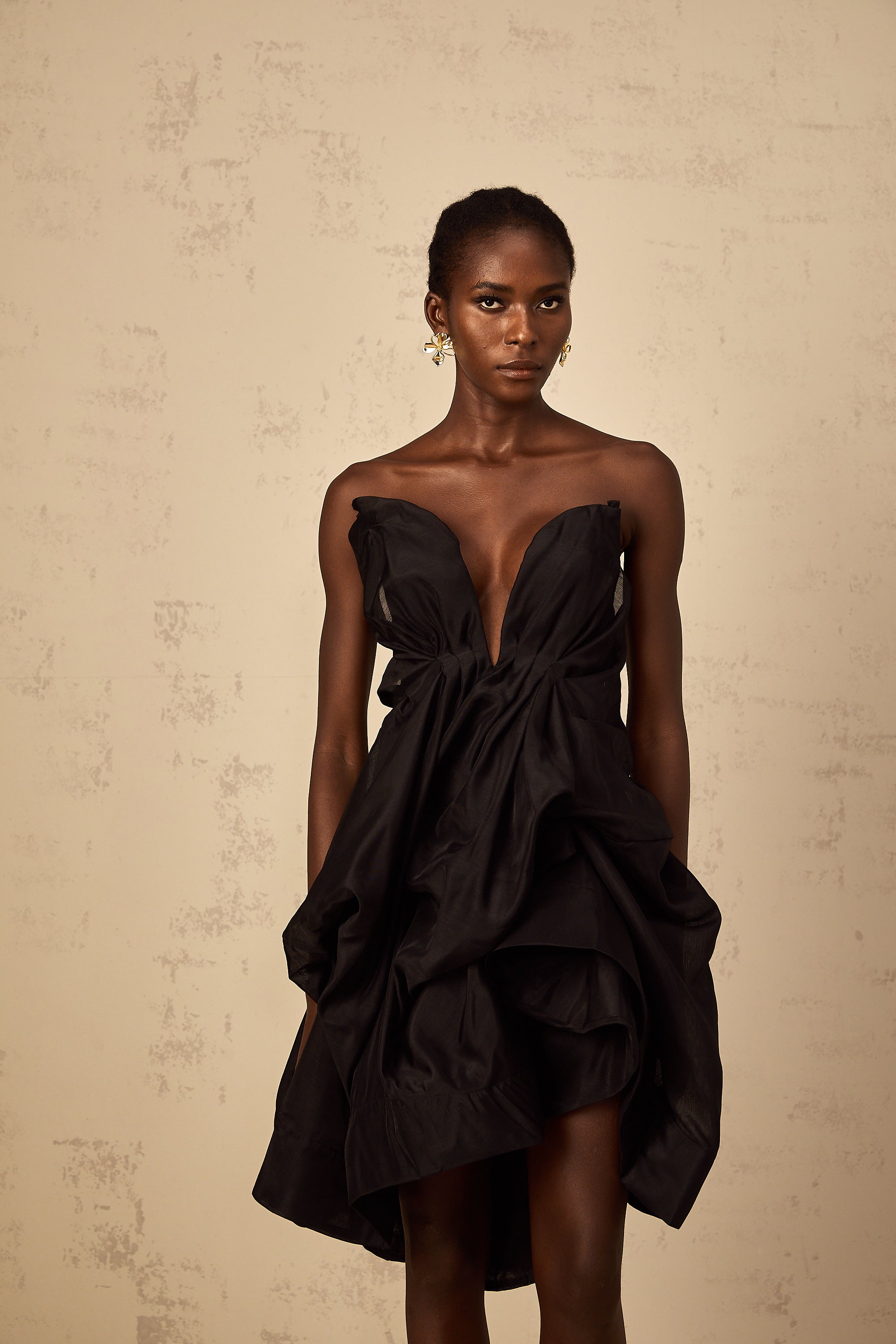 Elida Asymmetrical Pleated Cocktail Mini Dress