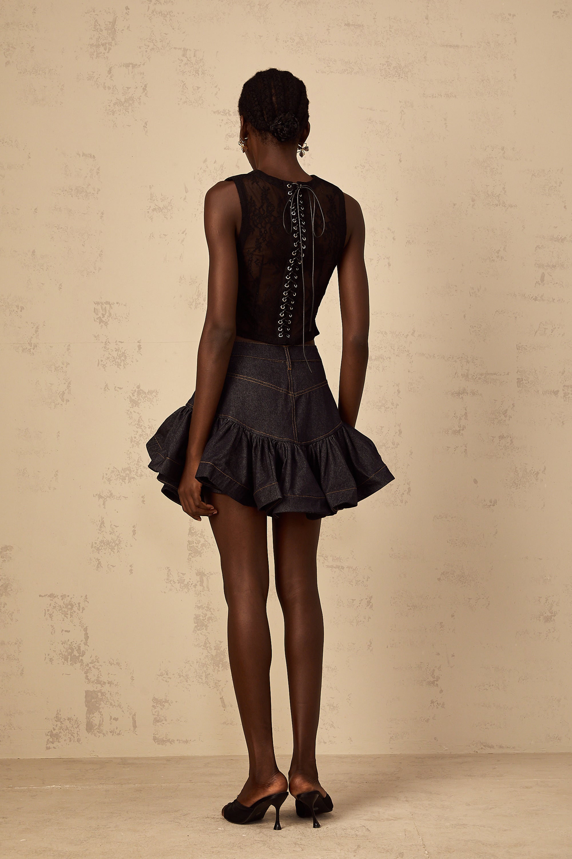 Yara Black Lace Panel Cropped Top