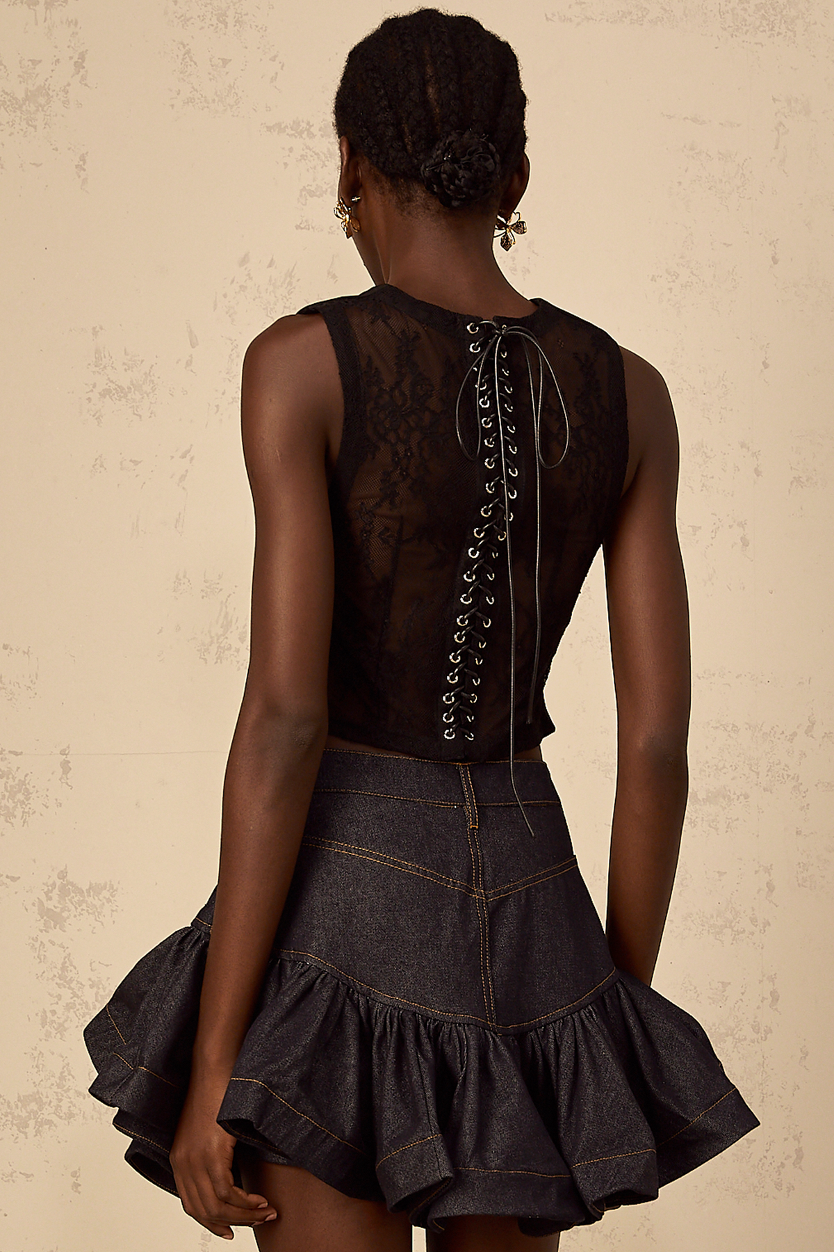 Yara Black Lace Panel Cropped Top