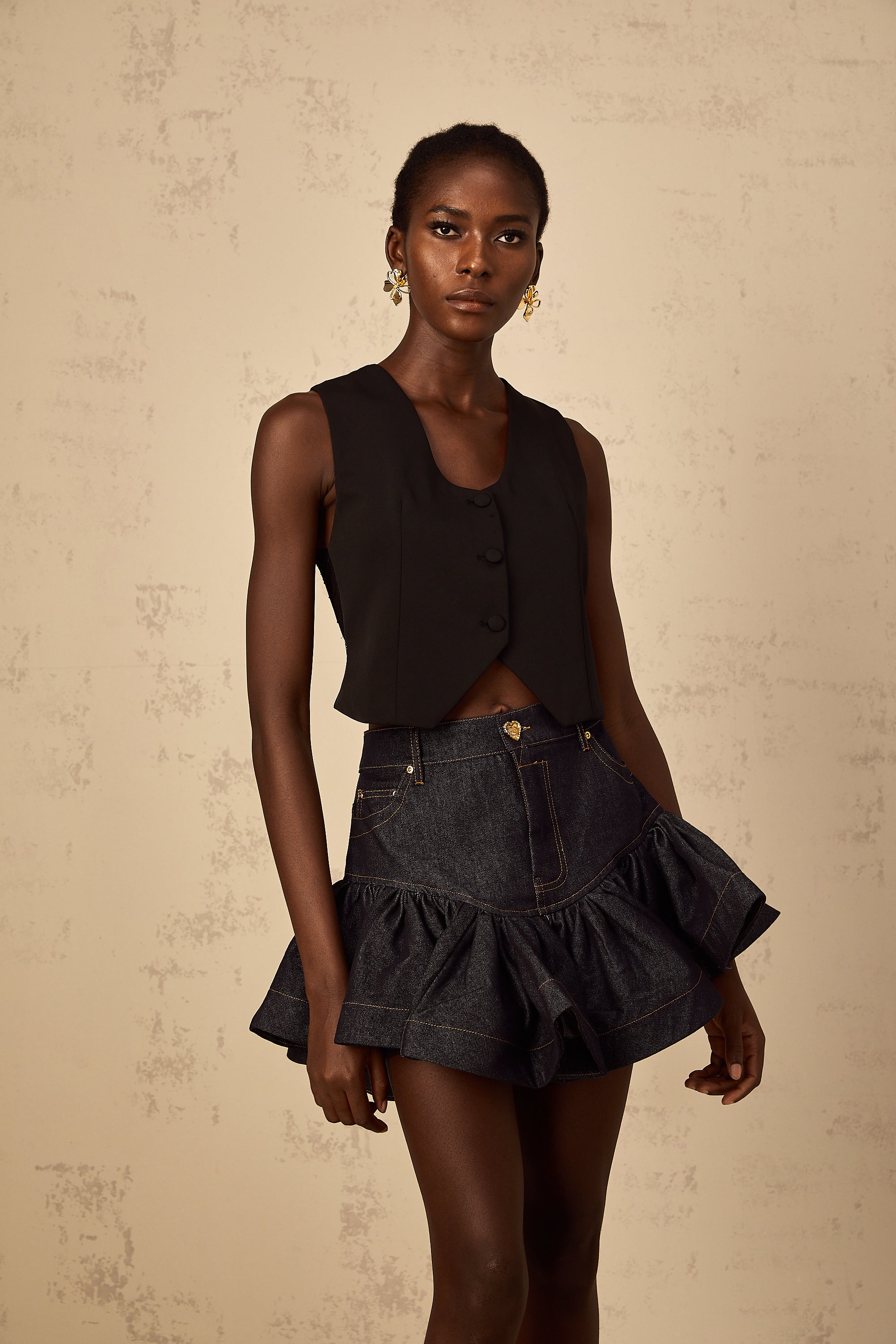 Yara Black Lace Panel Cropped Top