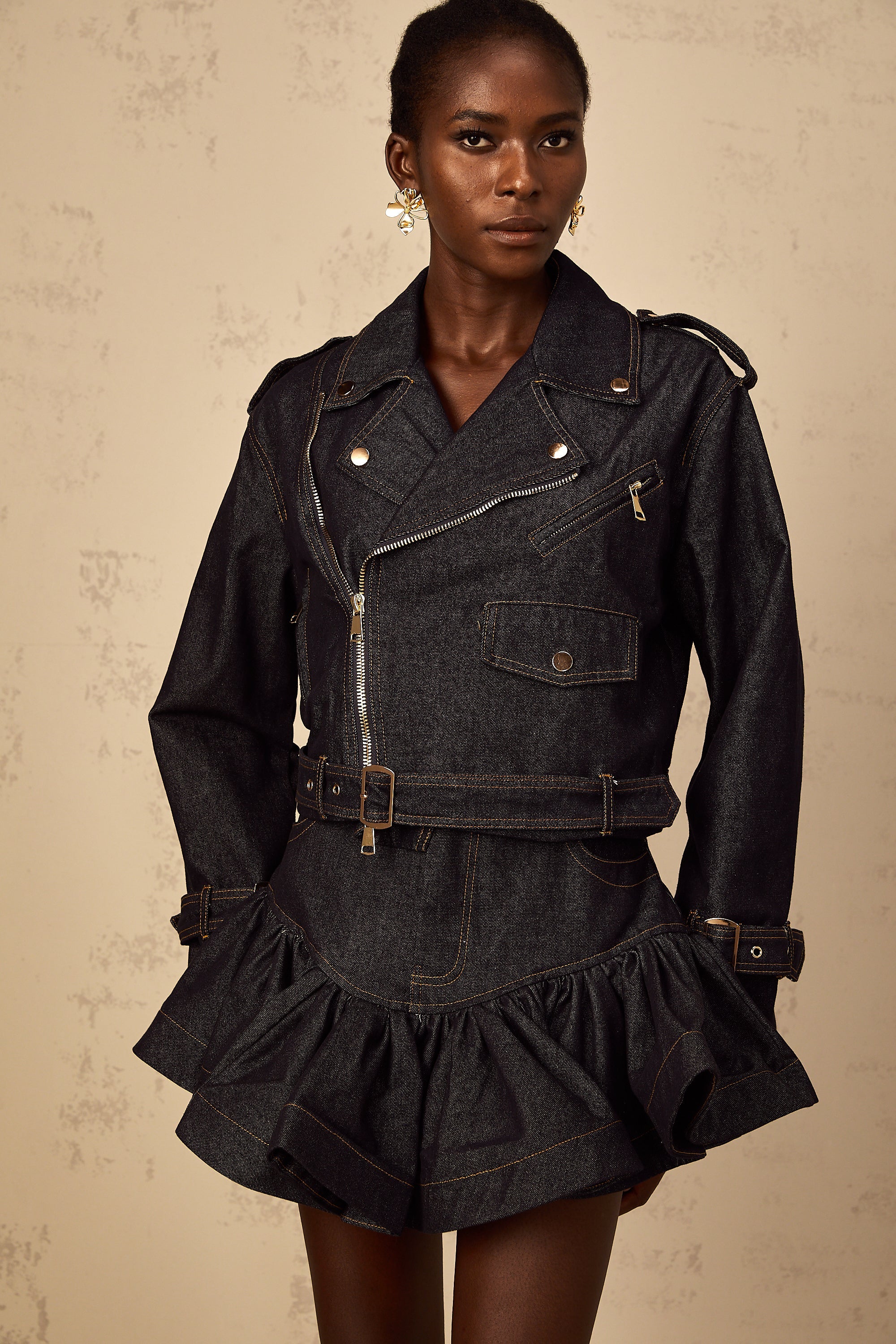 Florence Indigo Blue Contrast Stitching Denim Jacket