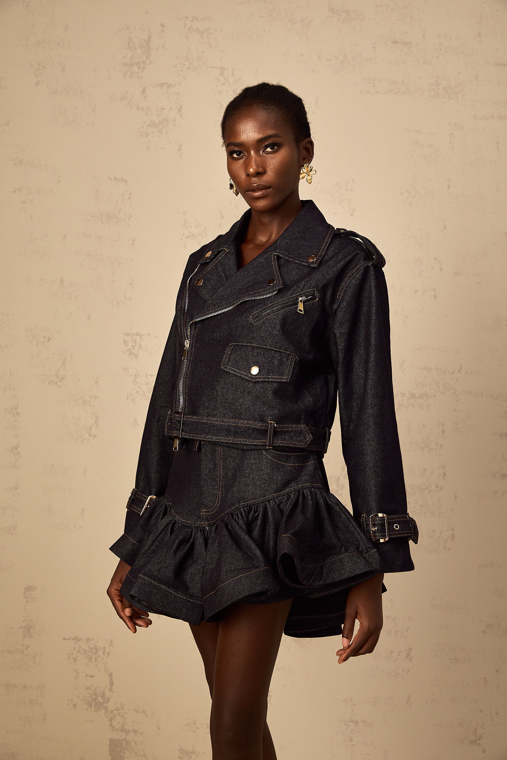 Florence Indigo Blue Contrast Stitching Denim Jacket