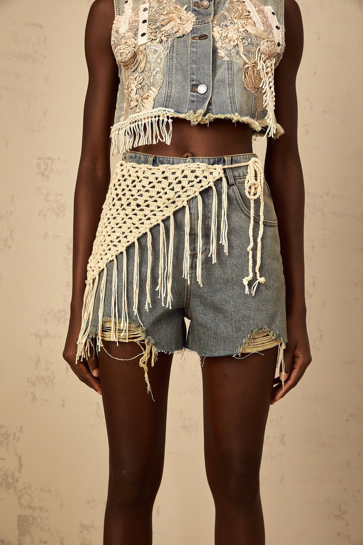 Amaryllis blue boho denim shorts