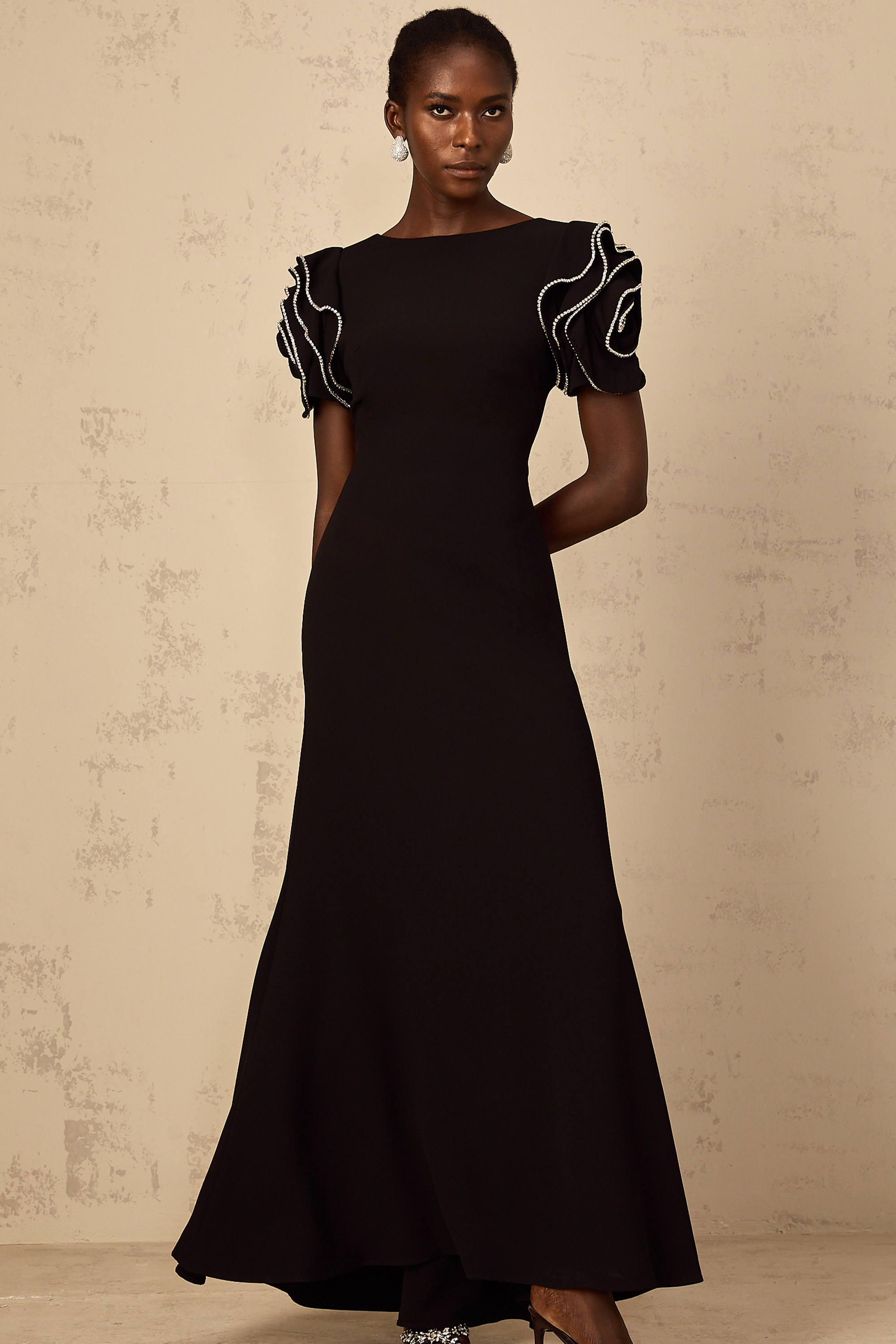 Bruyère Black Ruffled Embellished Maxi Dress (Final Sale-US Only)