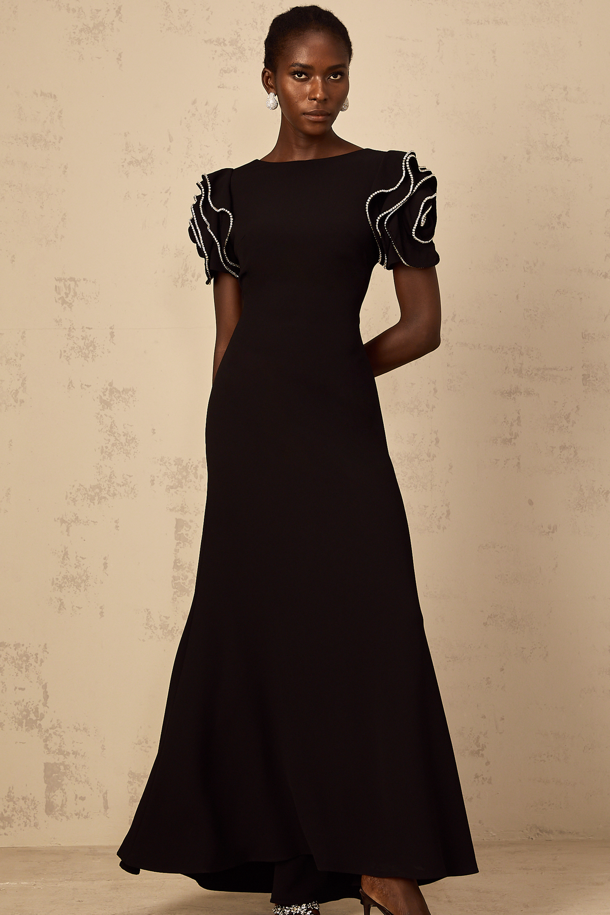 Bruyère Black Ruffled Embellished Maxi Dress (Final Sale-US Only)