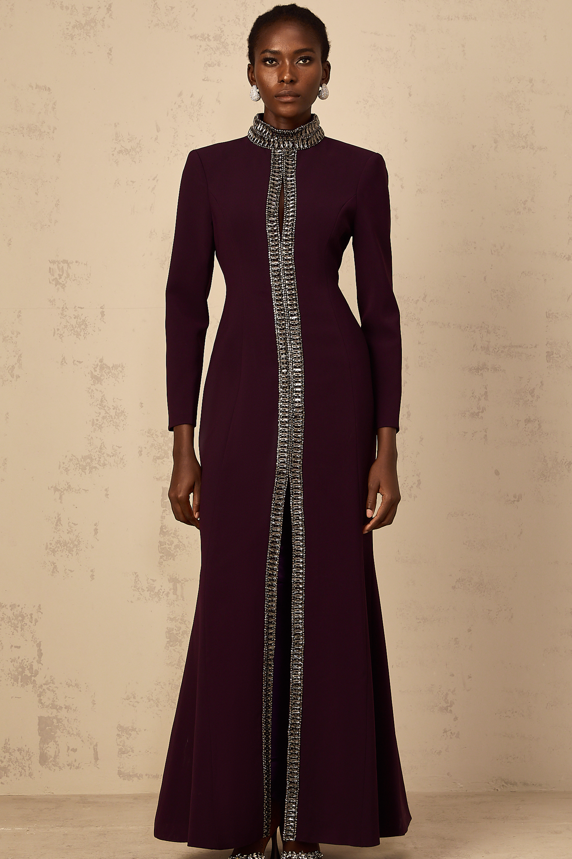Maëlie Burgundy Embellished Flared Maxi Dress (Final Sale)