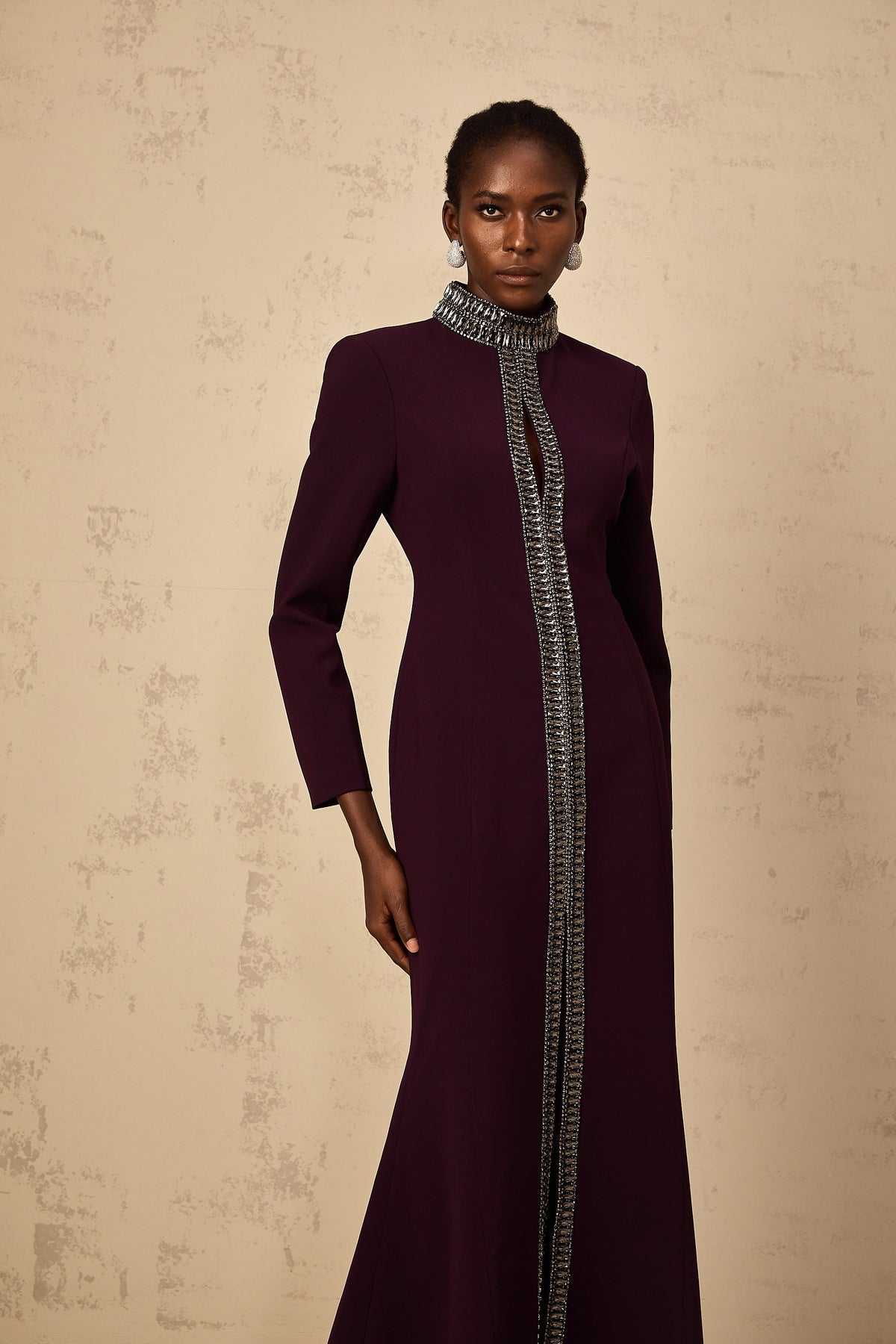 Maëlie Burgundy Embellished Flared Maxi Dress (Final Sale)