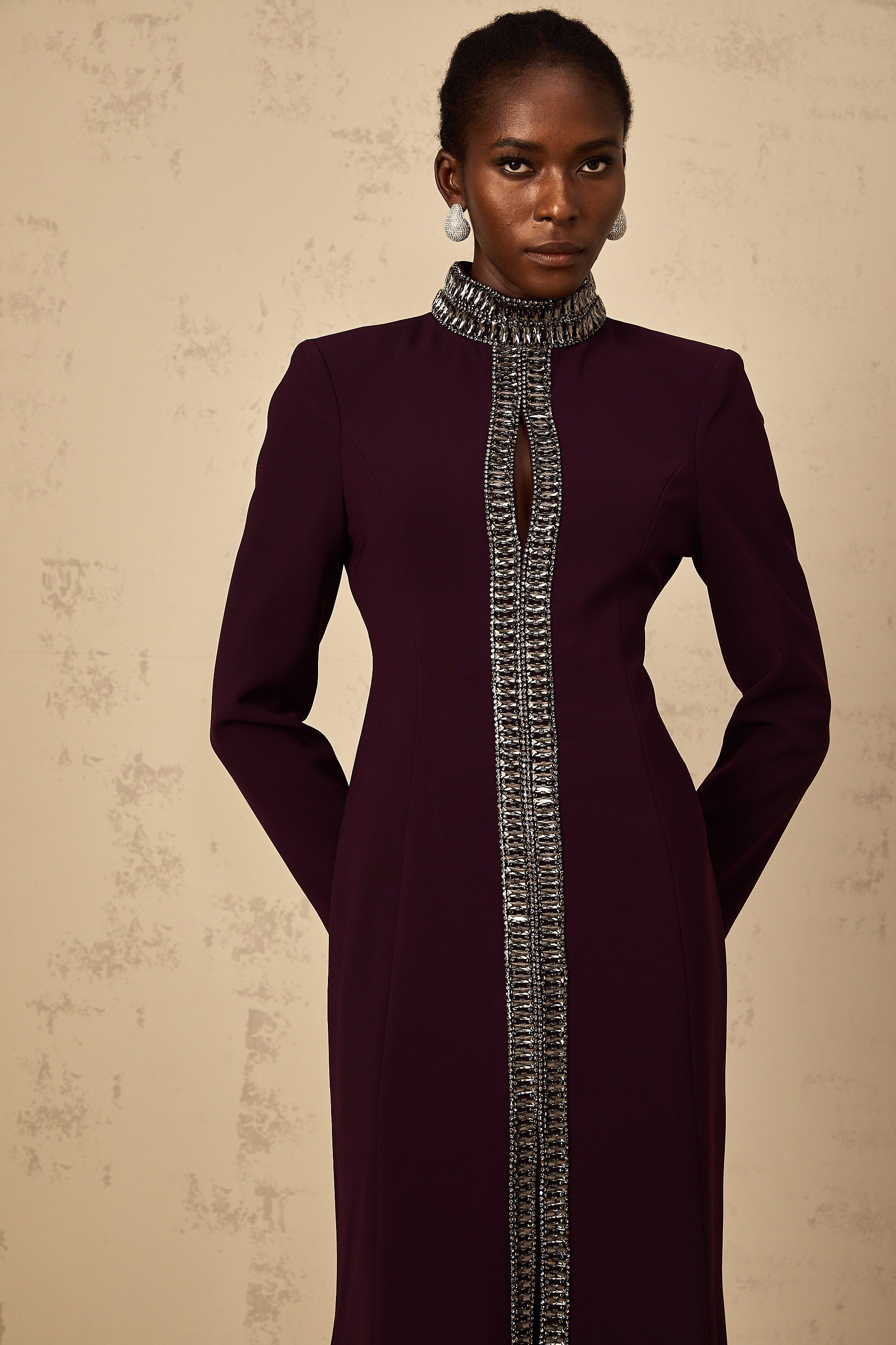 Maëlie Burgundy Embellished Flared Maxi Dress (Final Sale)