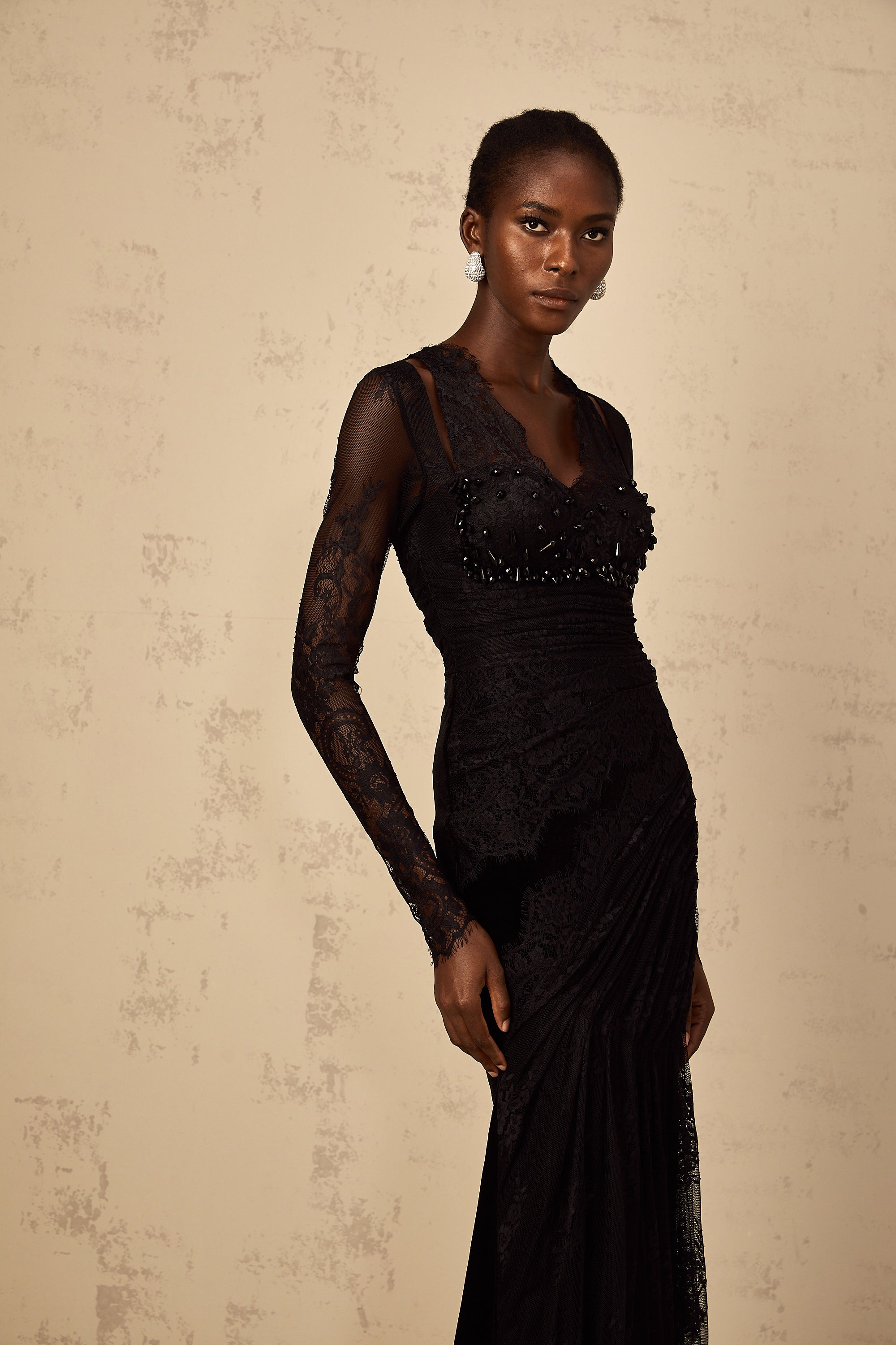 Ursula black floral-lace mermaid maxi dress