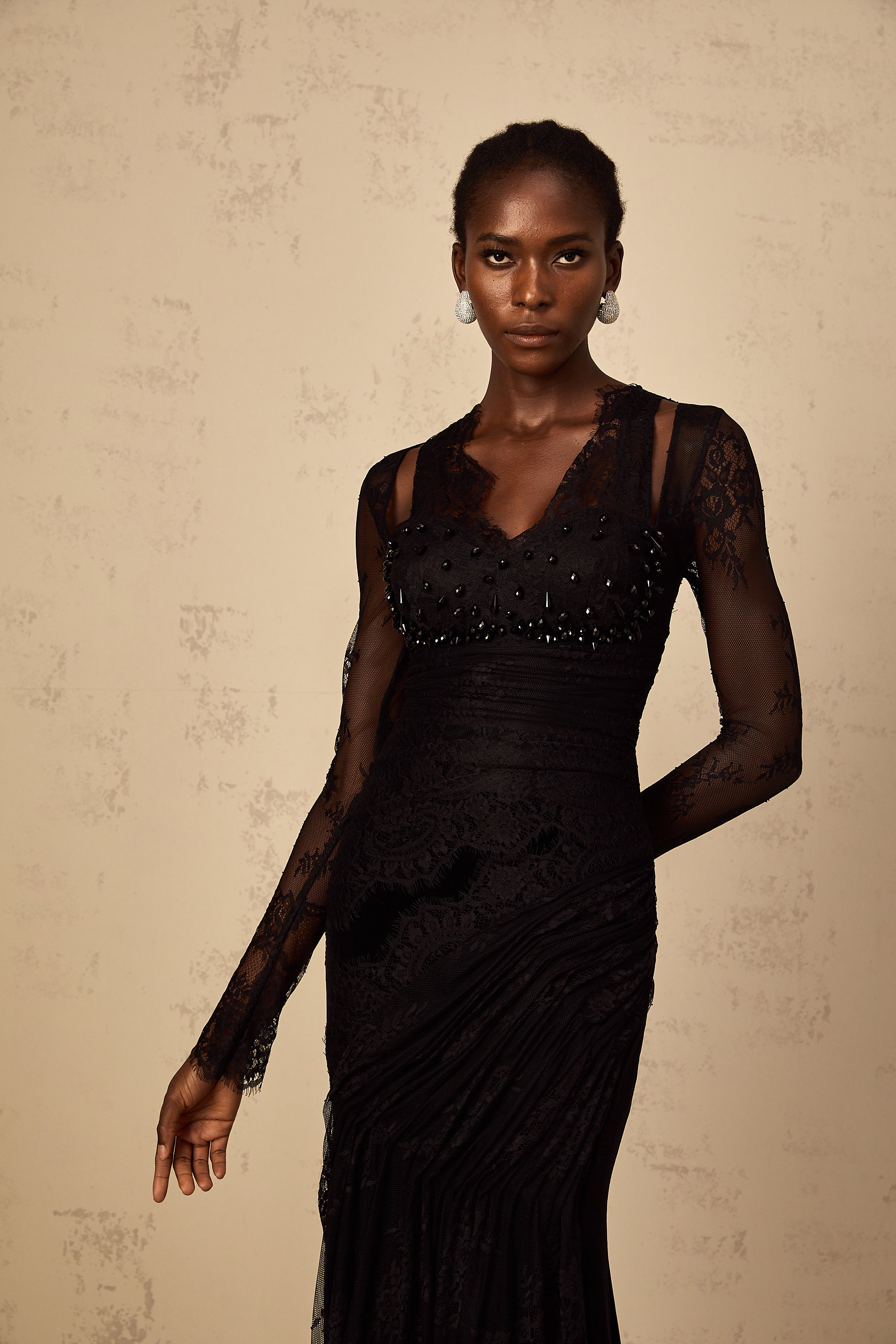 Ursula black floral-lace mermaid maxi dress