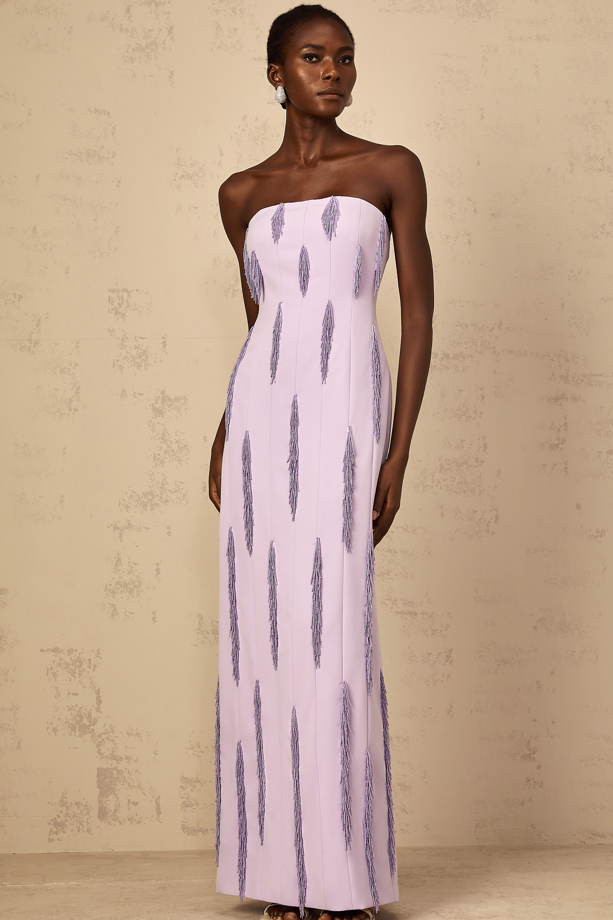 Émilie Purple Beaded Fringed Detail Maxi Dress (Final Sale-US Only)