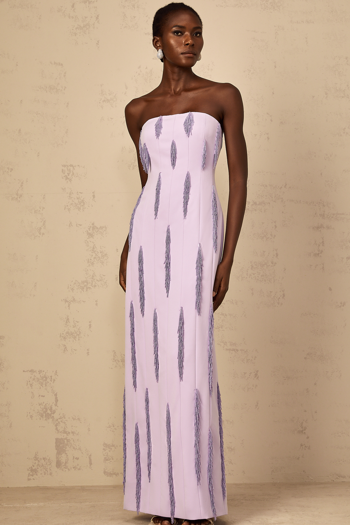 Émilie Purple Beaded Fringed Detail Maxi Dress (Final Sale-US Only)