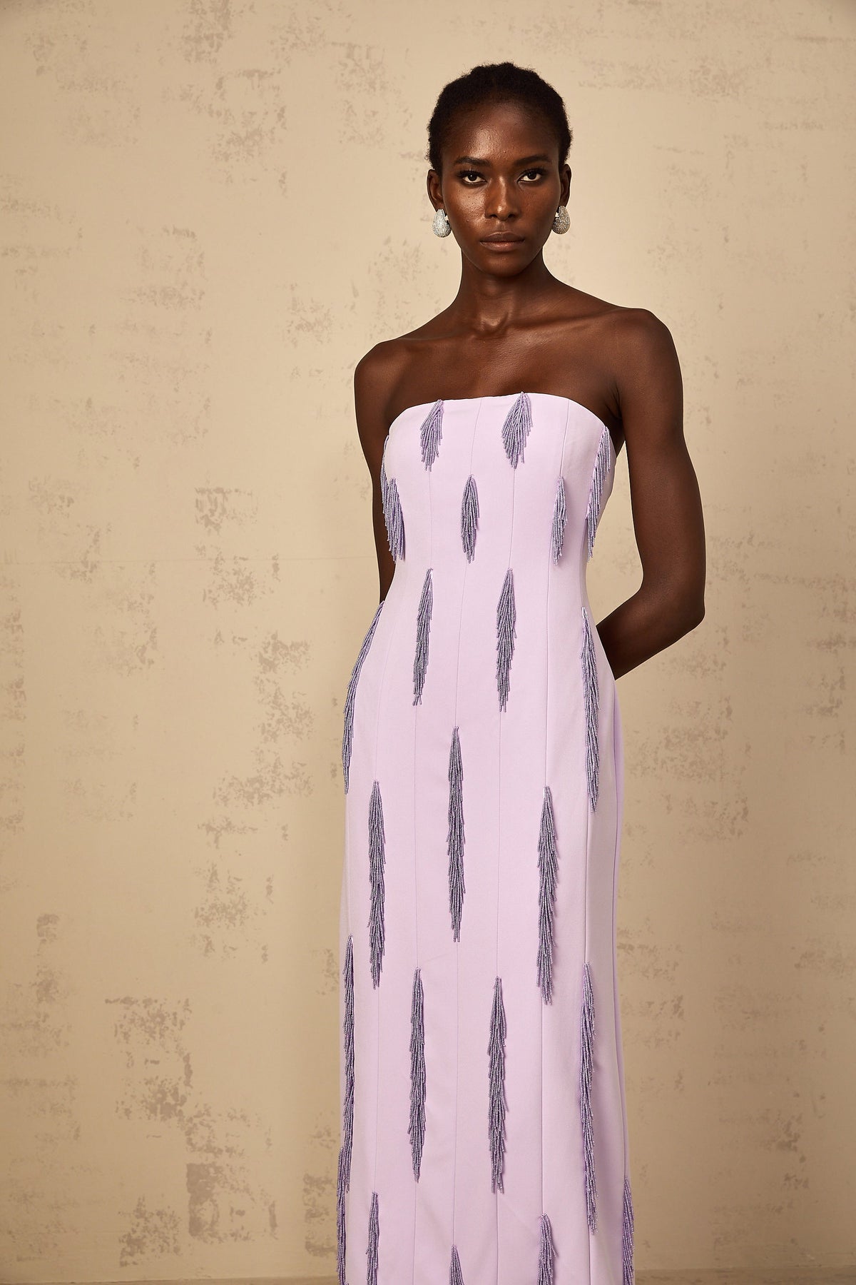 Émilie Purple Beaded Fringed Detail Maxi Dress (Final Sale-US Only)