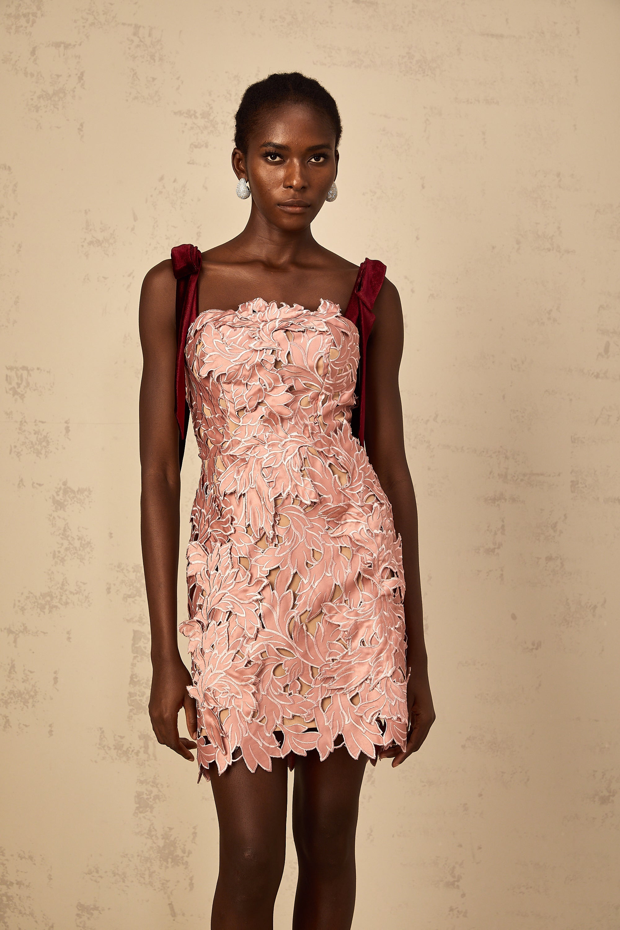 Tatiana pink floral-embroidered mini dress