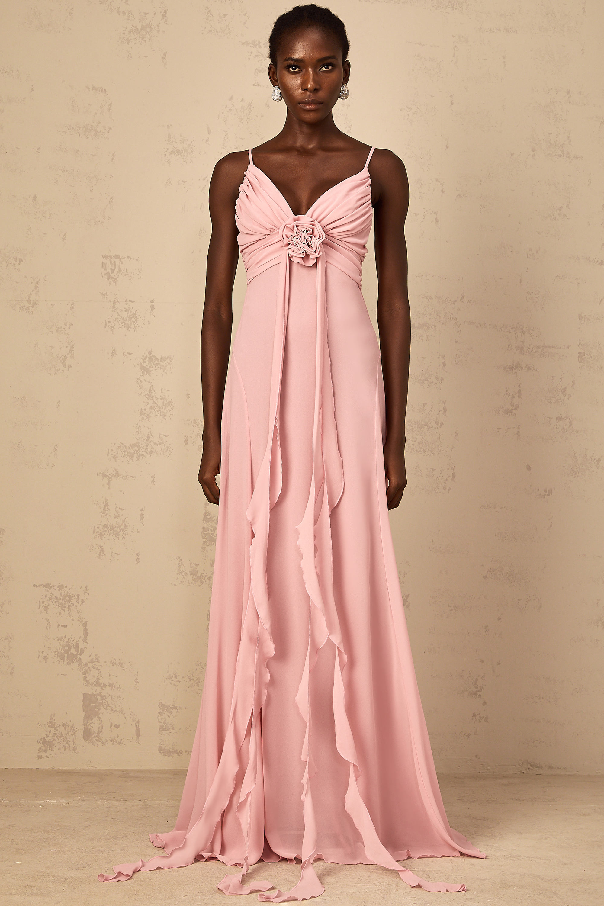 Ysandre Soft-Pink 3D Petal Tulle Maxi Dress (Final Sale-US Only)