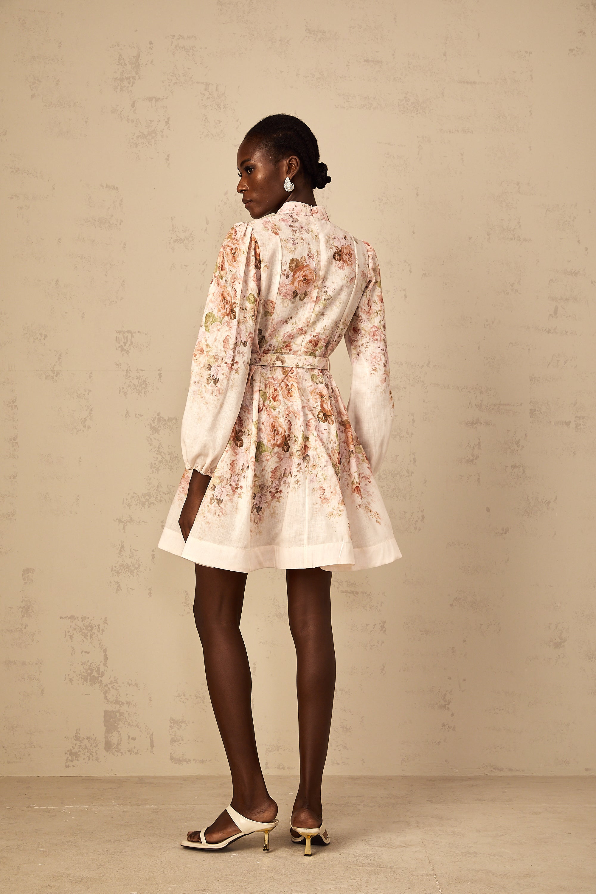 Bianca Beige Floral Print Mini Dress
