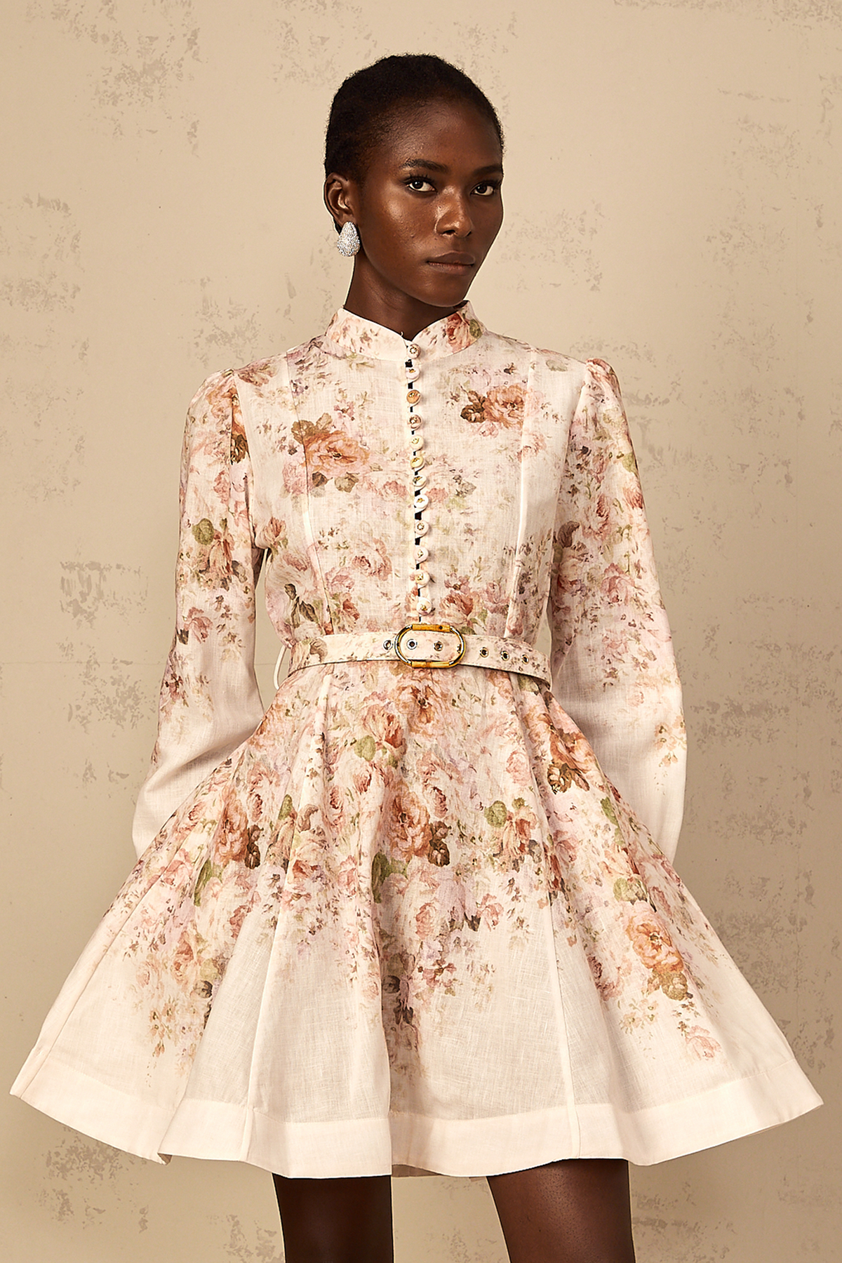 Bianca Beige Floral Print Mini Dress
